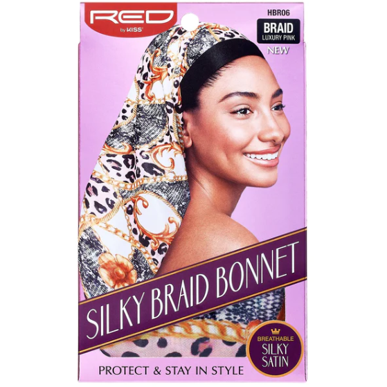 Luxury Pink Silky Braid Bonnet for Women - Soft Satin Hair Bonnet for Sleeping, Protective Night Cap for Natural Hair, Curly Hair, Braids & Locs - Perfect for Bedtime & Travel