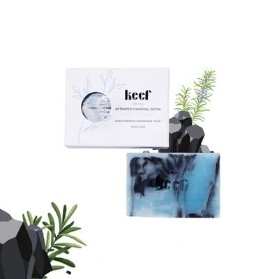 KEEF Activated Charcoal Detox Soap with Essential Oils, Cocoa Butter & Rosemary Extract | Deep Cleansing, Skin Brightening & Anti-Pollution Body Wash | Perfect for Acne-Prone Skin & Post-Workout Detox