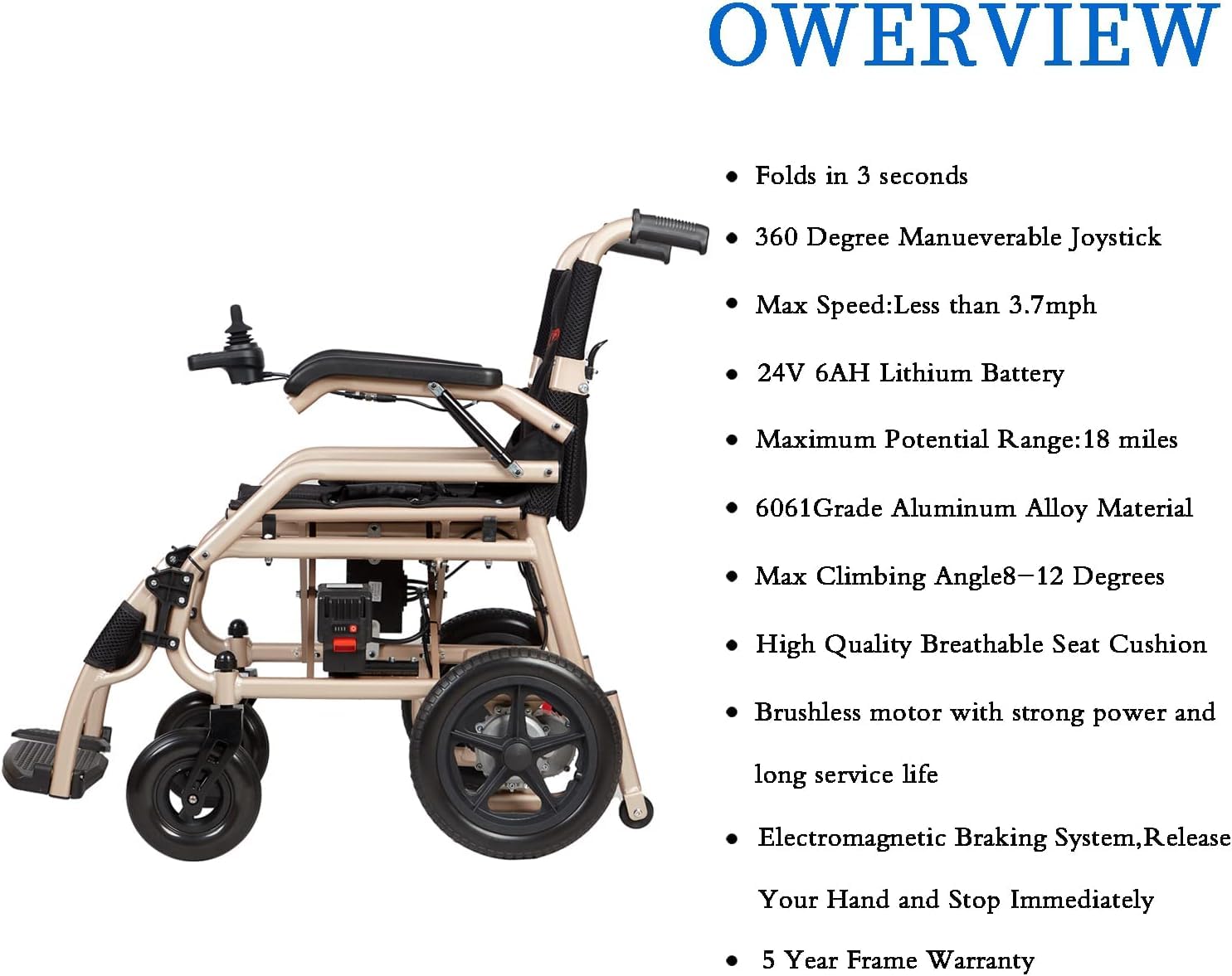 33lbs Ultra Lightweight Folding Electric Wheelchair for Adults - 400W Brushless Motor with Intelligent Brake System - Dual Battery Power (Ideal for Travel, Indoor/Outdoor Mobility & Daily Use)