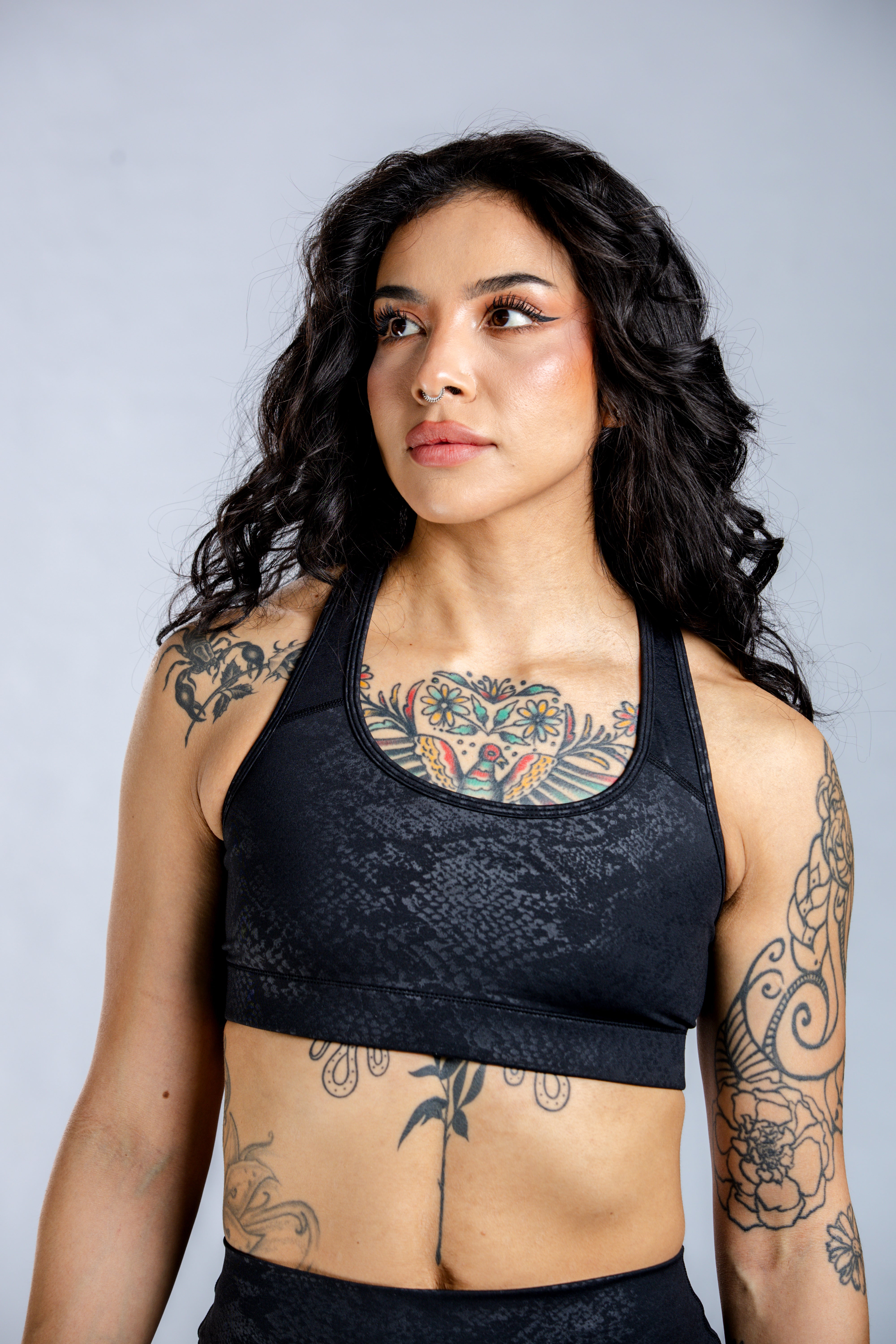 High Support Sports Bra for Women - Black Snakeskin Print - Yoga, Running, Gym Workout & Activewear