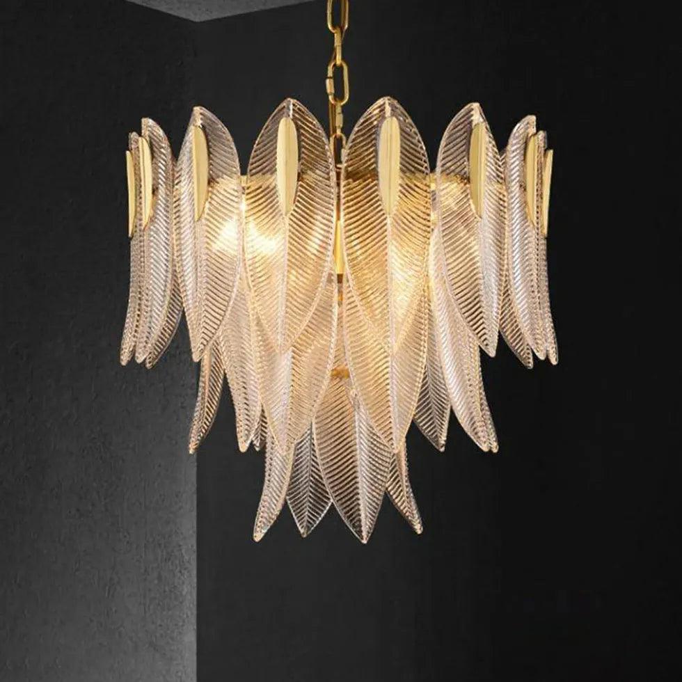 Elegant Gold Crystal Leaf-Shaped Pendant Light - Modern Chandelier for Dining Room, Living Room & Bedroom Lighting