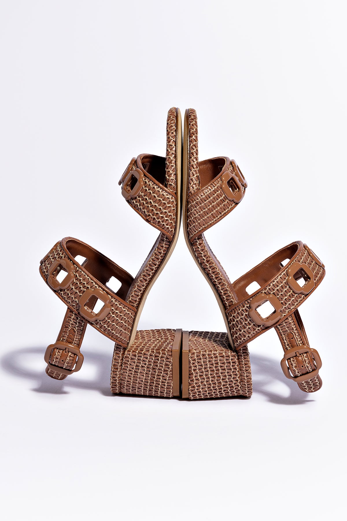 Milan Sandal in Caramel Wave Raffia - Comfortable Women's Summer Sandals for Beach, Vacation & Casual Outings