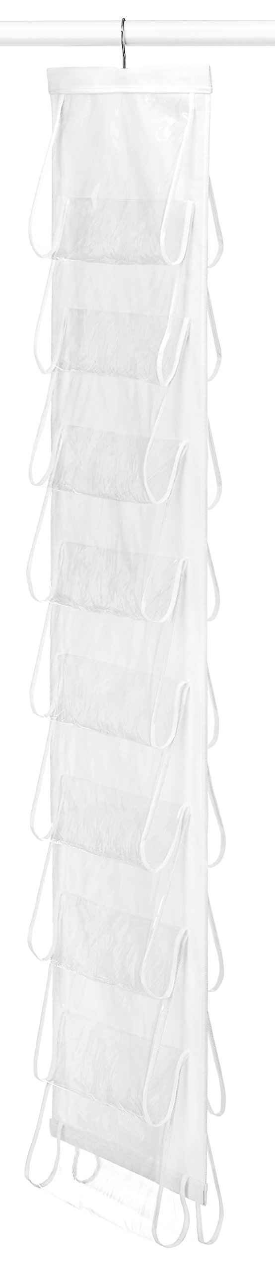 Whitmor White Hanging Shoe Organizer with Clear Pockets - Space Saving Closet Storage for Shoes, Accessories & Small Items - Perfect for Bedroom, Closet or Entryway Organization