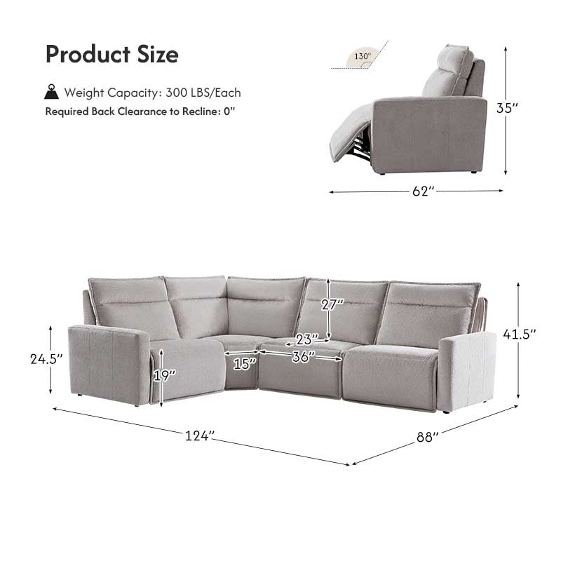 Essentia Power Reclining Corner Sofa - Easy Care Fabric Sectional Couch with USB Charging for Living Room, Home Theater & Family Room Comfort