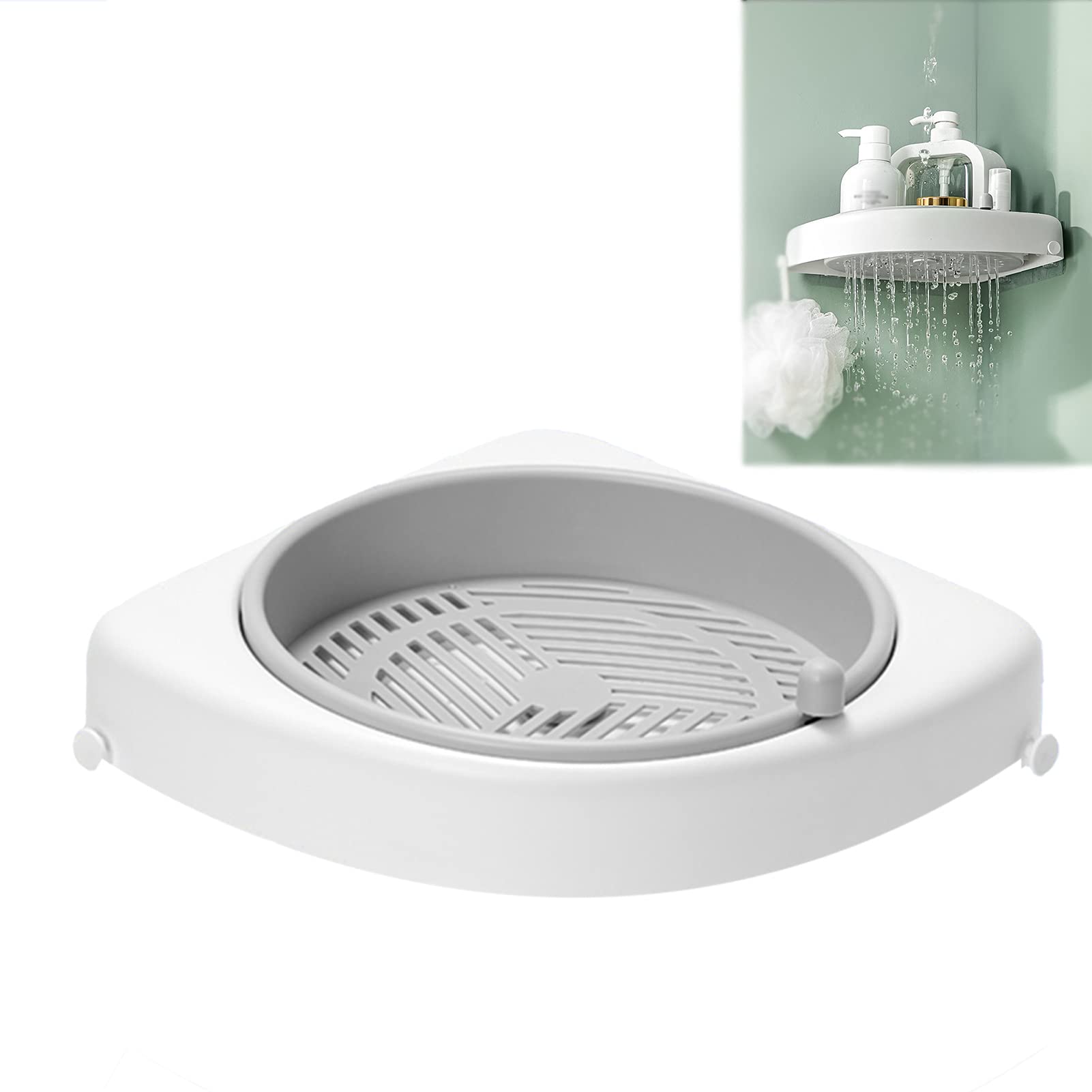 360° Rotating Bathroom Corner Shelf - Punch-Free Self-Adhesive Wall Mounted Triangle Storage Organizer for Shampoo, Lotion & Bottles | Space-Saving Shower & Kitchen Storage Solution for Small Bathrooms