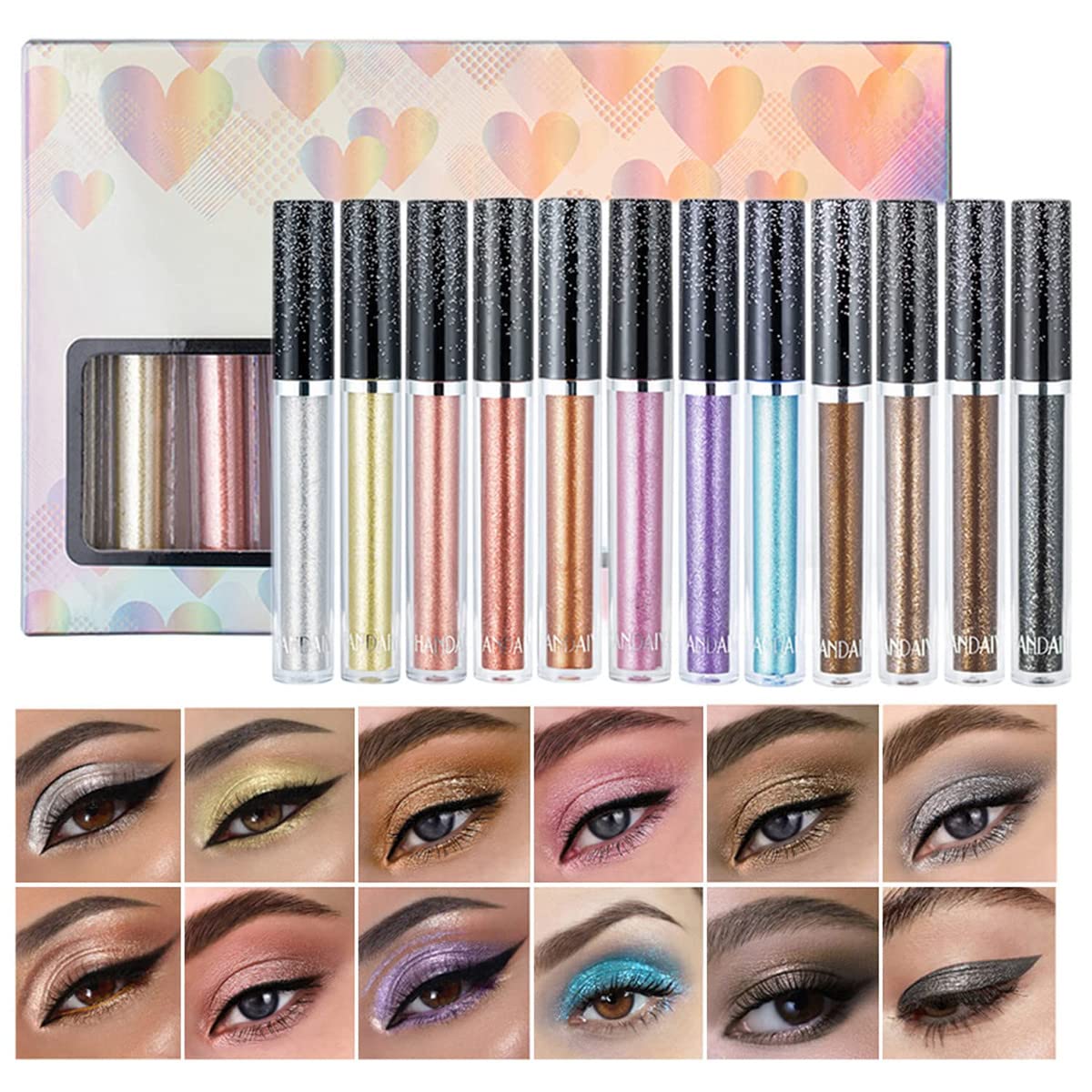 12-Color Liquid Metallic Eyeshadow Set - Waterproof & Long-Lasting for Party & Night Out