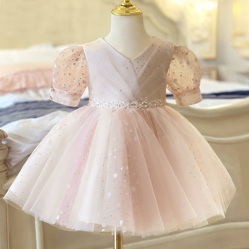 Elegant Baby Girl Princess Dress with Sequin & Mesh - Pink Formal Birthday Party Gown for Summer Prom, Pageant & Special Occasions