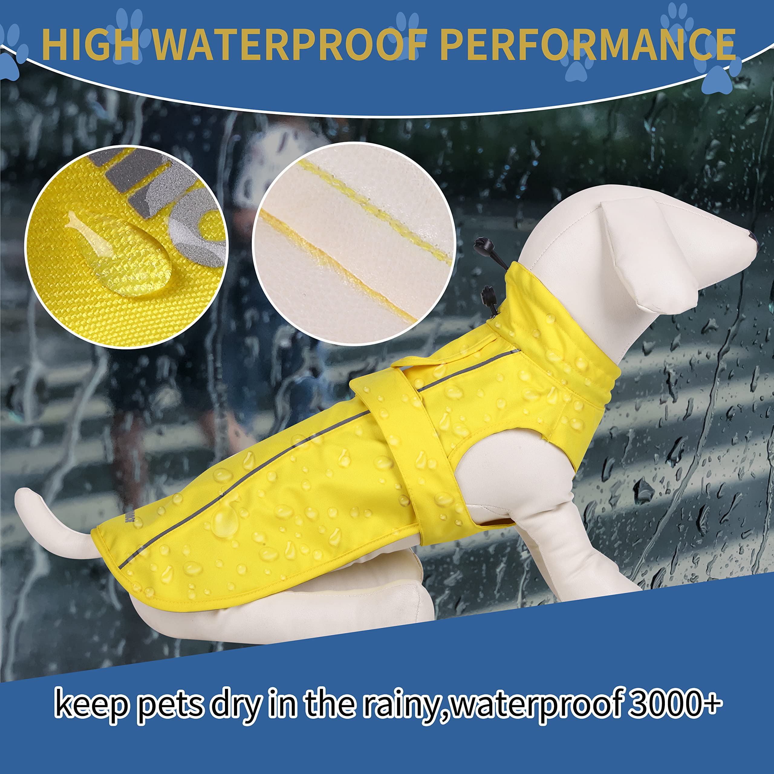 Waterproof Dog Raincoat with Reflective Strip - Adjustable Breathable Rain Jacket with Leash Hole for Small Dogs (Yellow) - Perfect for Walking, Hiking & Outdoor Adventures in Rainy Weather