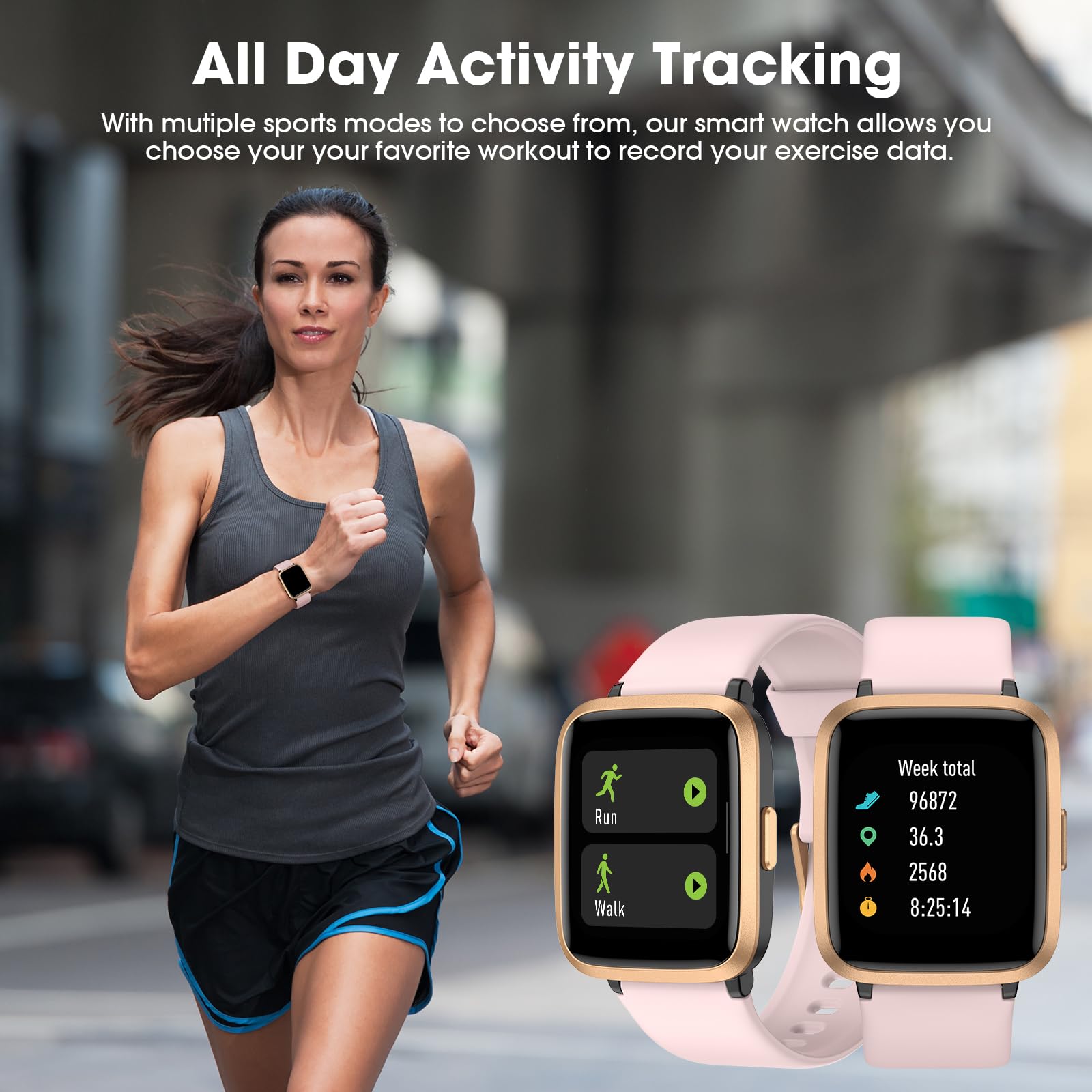 Premium Fitness Tracker Smartwatch with Blood Oxygen Monitor, Blood Pressure & Heart Rate Tracking, Step Counter, Calorie Burn & Sleep Analysis - 50m Waterproof Activity Tracker for Android & iPhone - Ideal for Running, Gym Workouts & Daily Health Monitoring