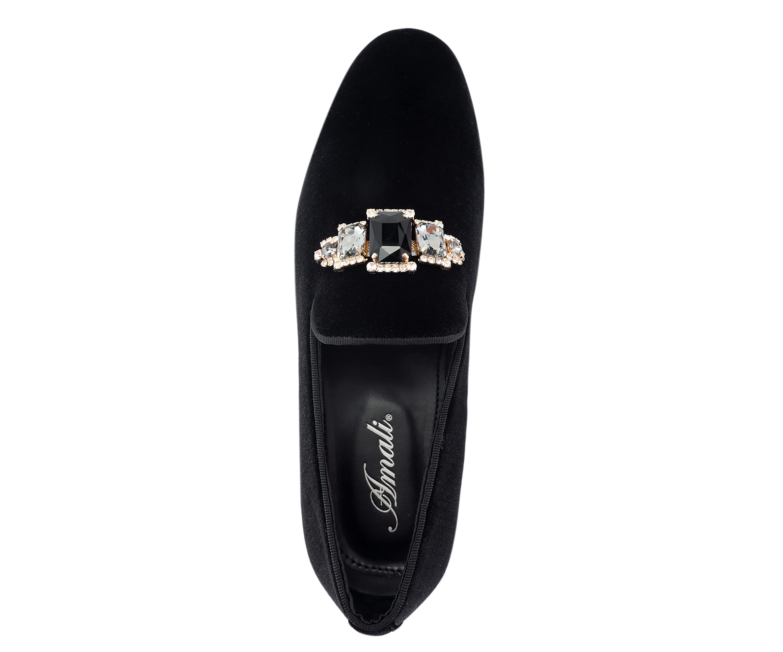 Amali Tiago Men's Faux Velvet Slip-On Loafers with Jeweled Bit & Matching Piping - Formal Tuxedo Dress Shoes for Weddings, Parties & Business Events