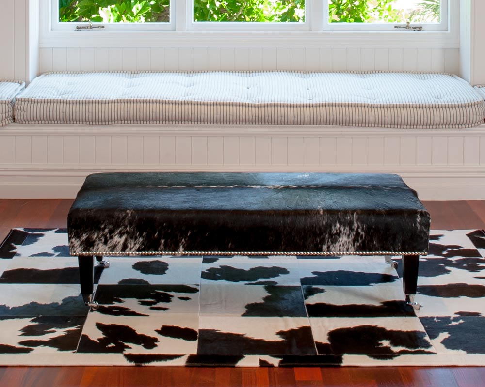 Premium Cowhide Ottoman with Sturdy Wood Legs - 51