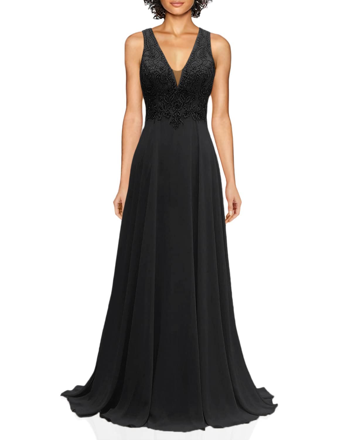 Elegant MARSEN Lace Appliques Chiffon Bridesmaid Dress - Long V-Neck A-Line Formal Evening Gown for Women | Perfect for Weddings, Proms, and Special Occasions