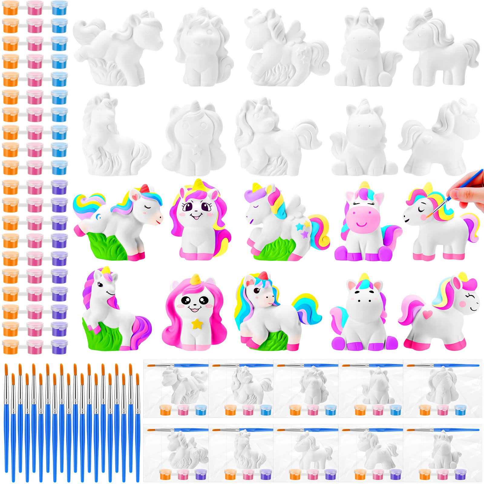 20-Piece Unicorn DIY Painting Kit - Ceramic Unicorn Statues to Paint with Brushes & Acrylic Paints - Unpainted Plaster Figurines for Kids, Boys, Girls & Adults - Perfect for Birthday Parties, Arts & Crafts, Home Decor & Gift Giving