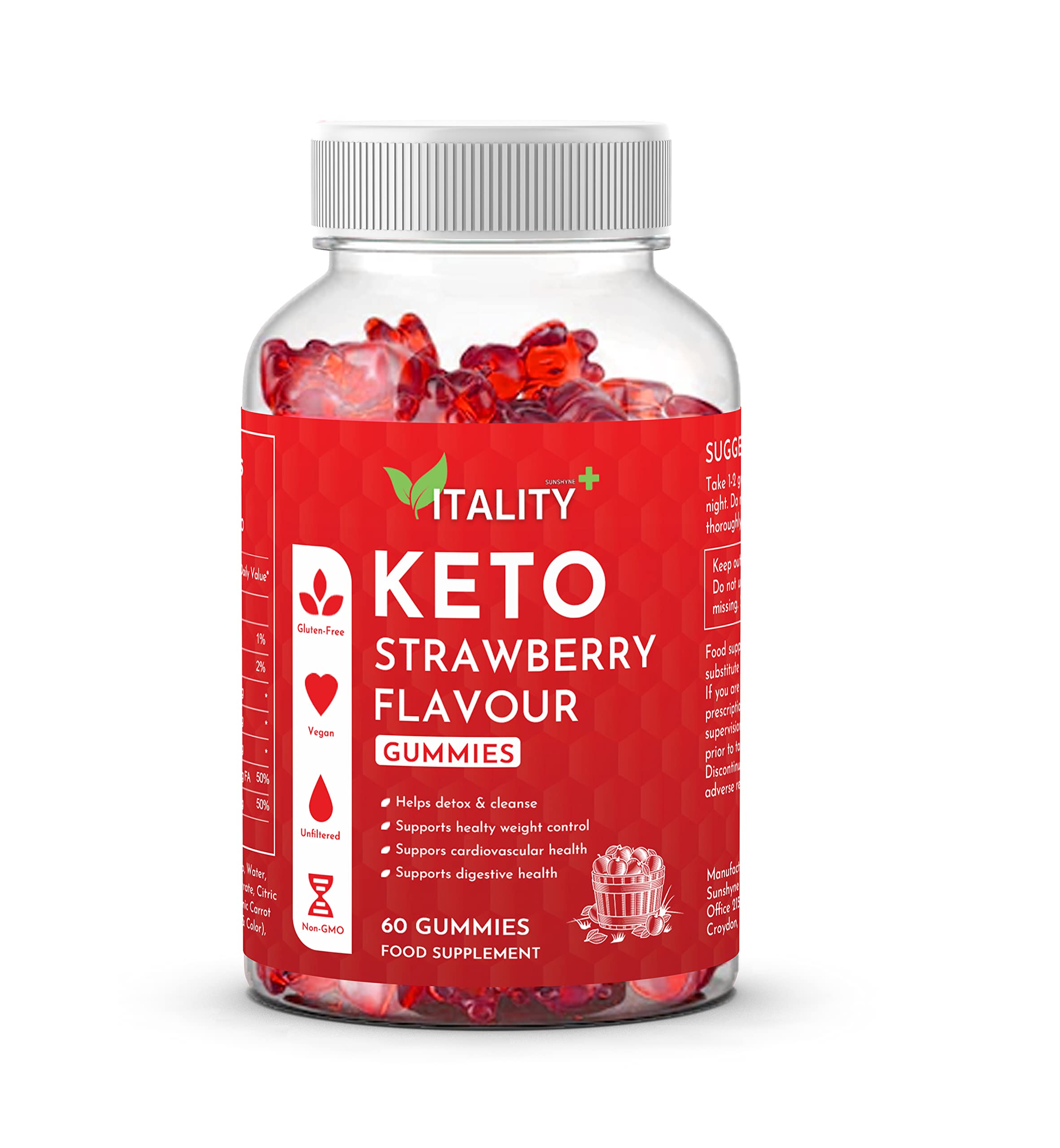 Keto Gummies for Weight Loss - Strawberry Flavor 60 Count | Low Calorie Snack with No Added Sugar | Appetite Control & Energy Booster | Vegan, Gluten Free Supplement | Perfect for On-the-Go Healthy Lifestyle & Ketogenic Diet Support