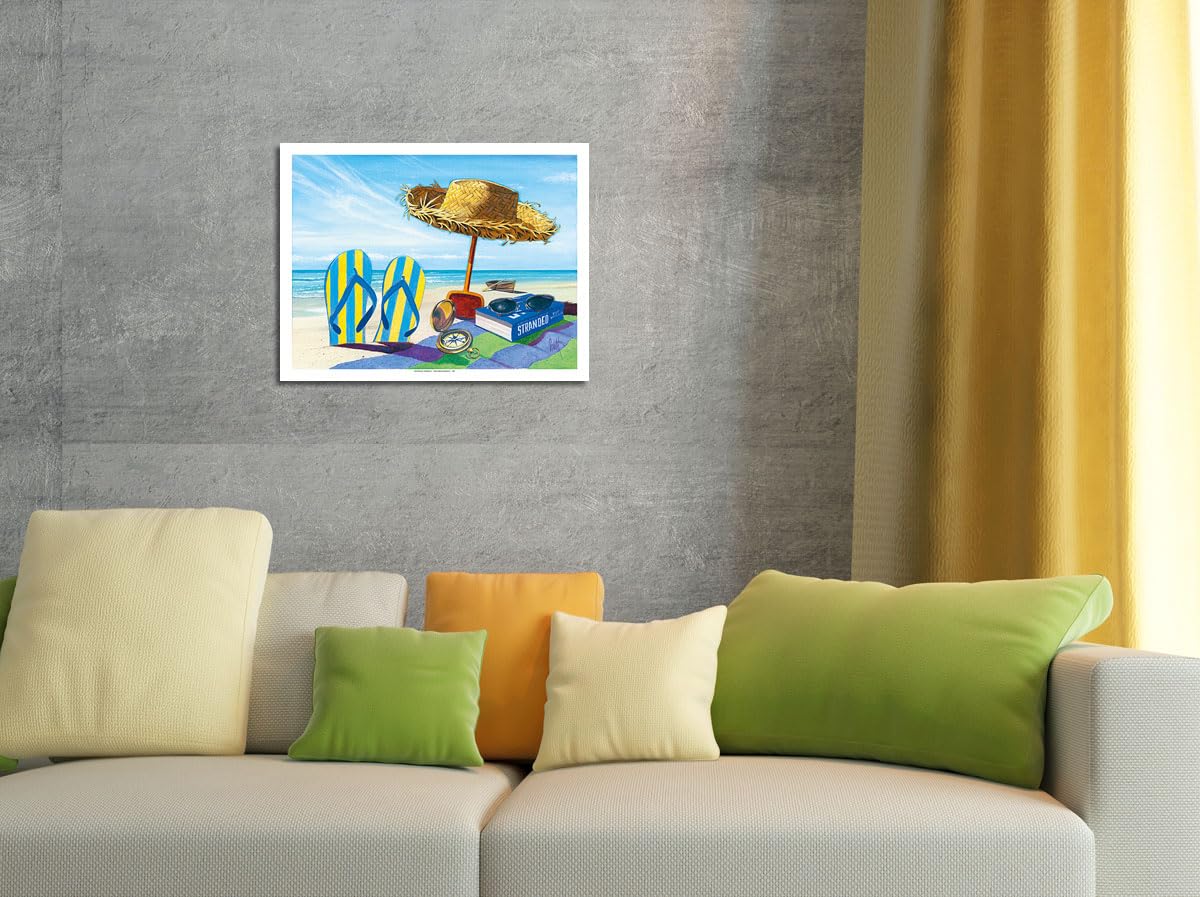 Scott Westmoreland Original Beach Art Print - 27x40 Inch Rolled Canvas Painting with Straw Hat, Sunglasses & Flip Flops - Perfect for Coastal Home Decor, Vacation House Wall Art & Beach Theme Gifts