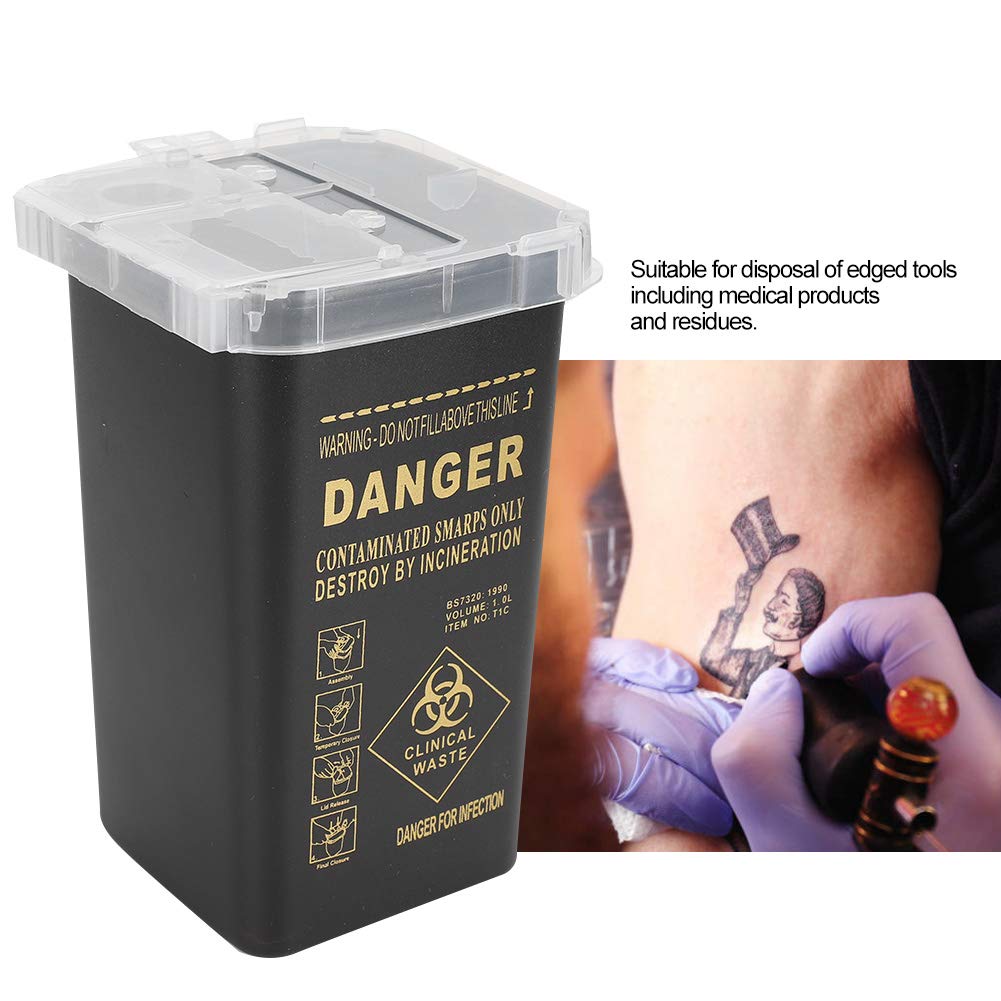 Sharps Container for Needles & Blades - Safe Medical Waste Disposal Bin for Tattoo Supplies, Clinics & Home Use | FDA Compliant Needle Destruction Box (Black)