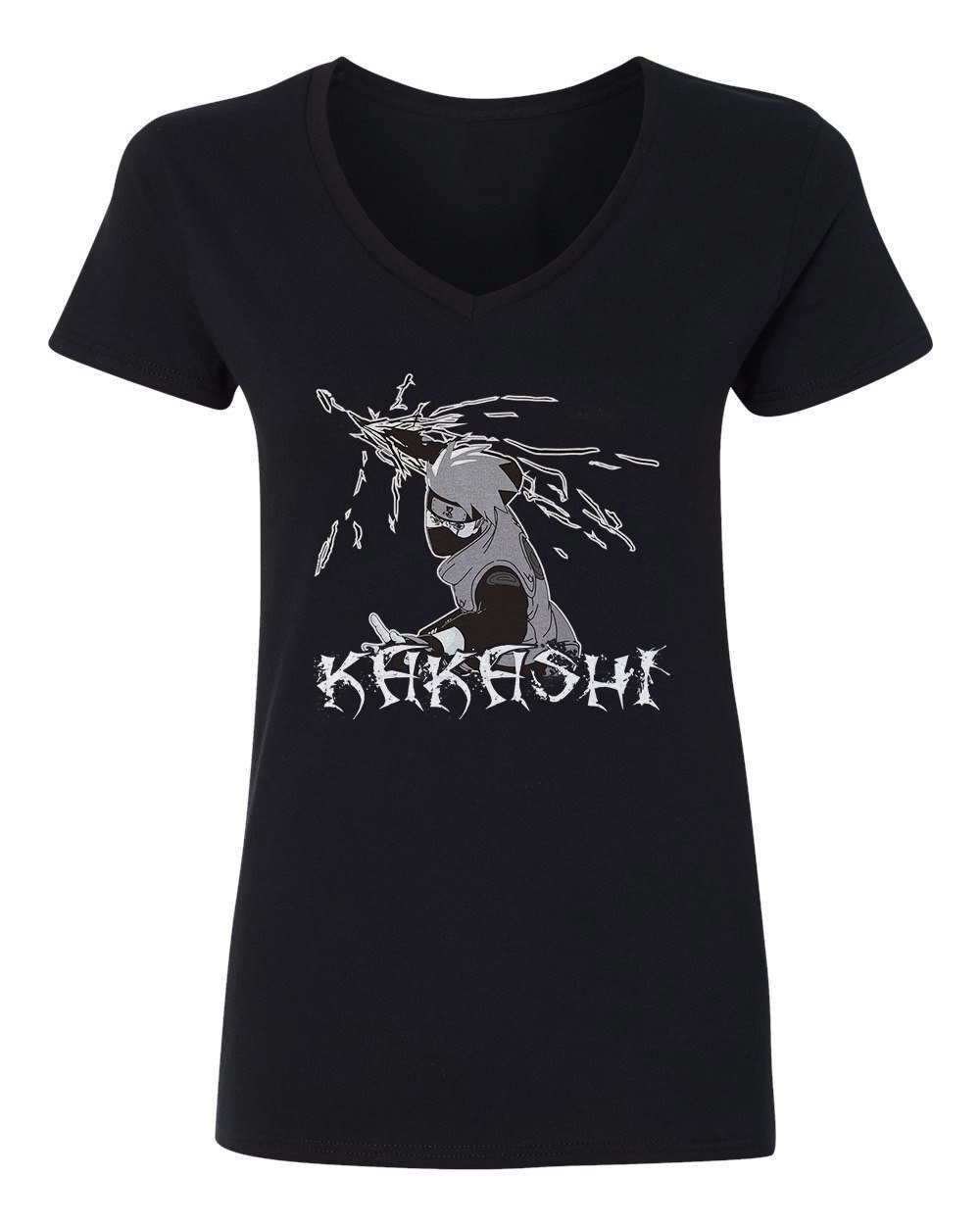 RIVEBELLA Women's Hatake Manga Anime Graphic V-Neck T-Shirt - Stylish Novelty Tee for Casual Wear, Cosplay & Anime Fans