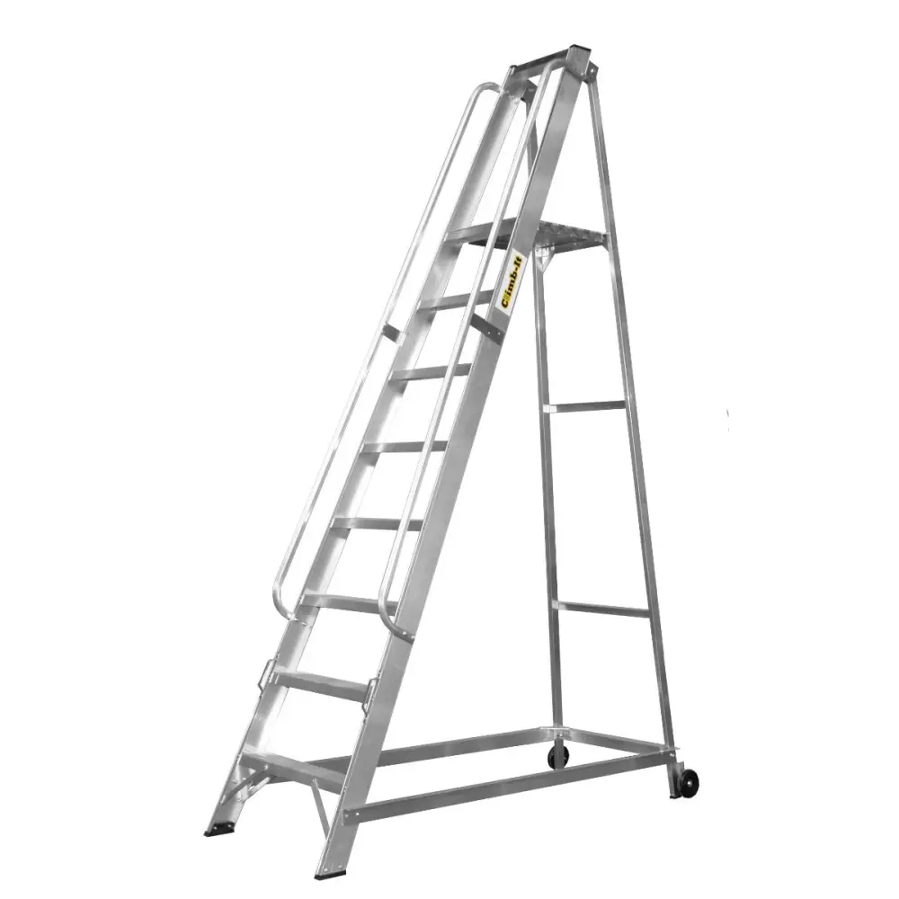 Climb It Aluminum Warehouse Ladder - Heavy Duty Industrial Step Stool for Storage, Shelving & Warehouse Use