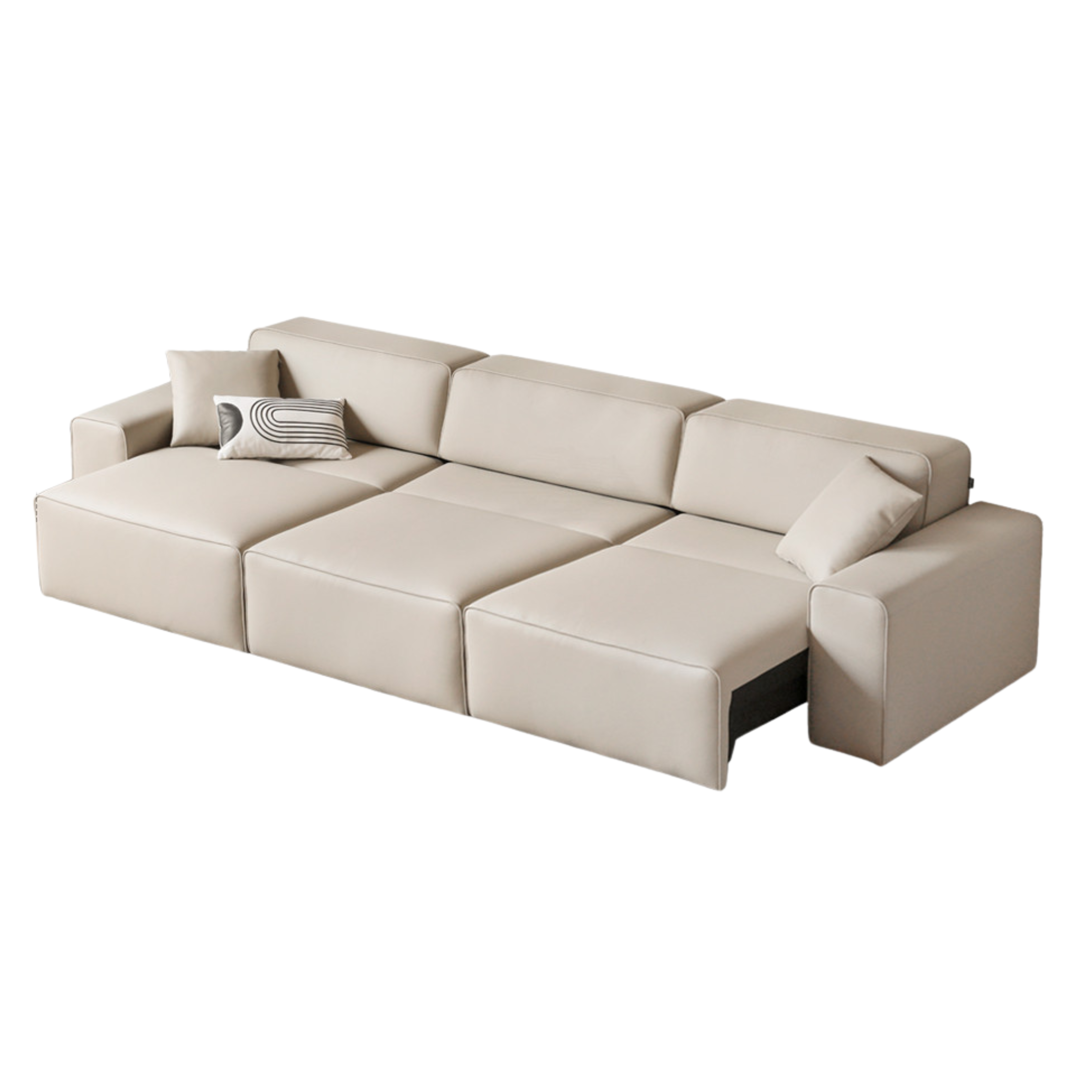 Organic Leather Art Sofa with Retractable Bed - Big Black Bull Electric Sofa Bed for Living Room, Guest Room & Small Space Comfort