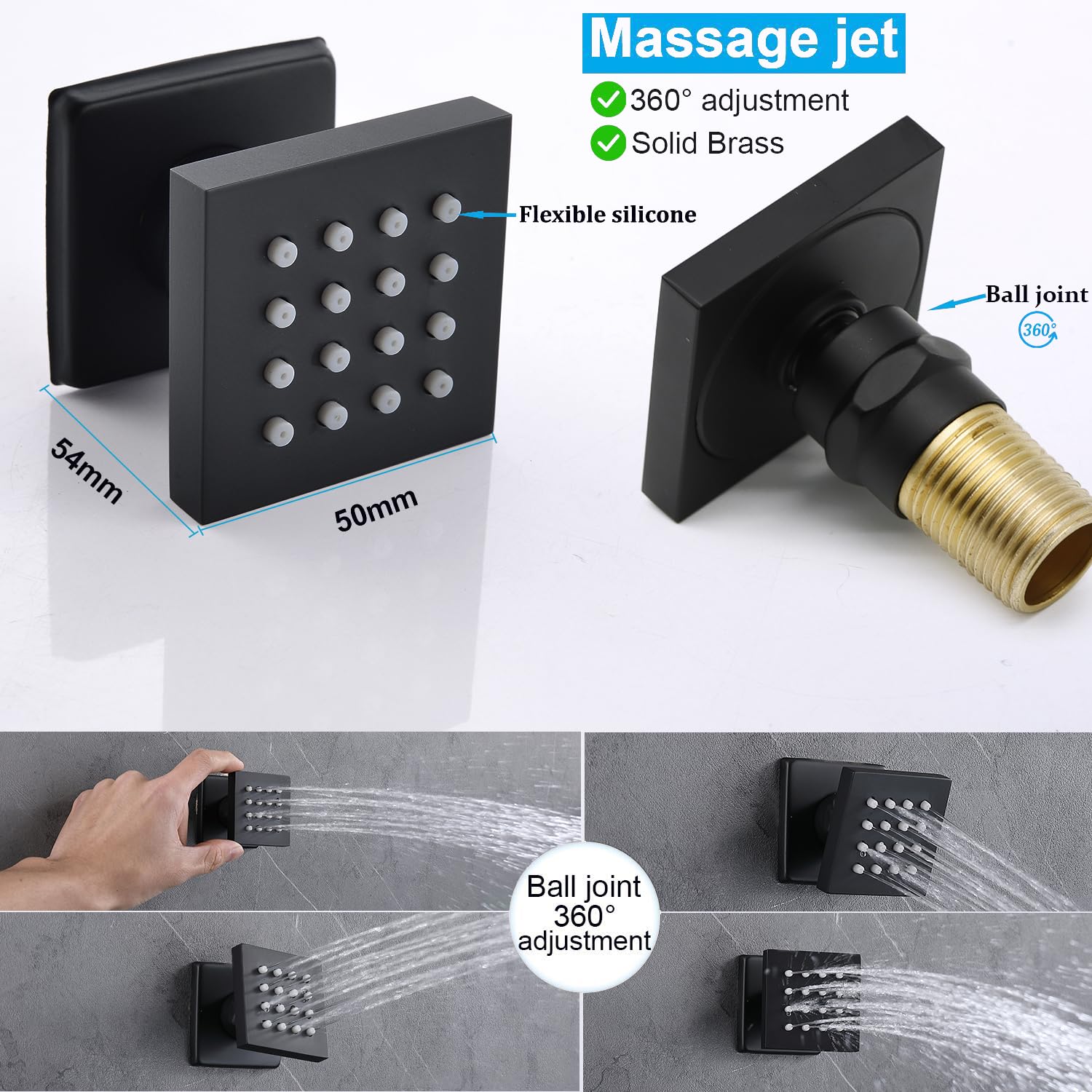 Premium Matte Black Rain Shower System - 12