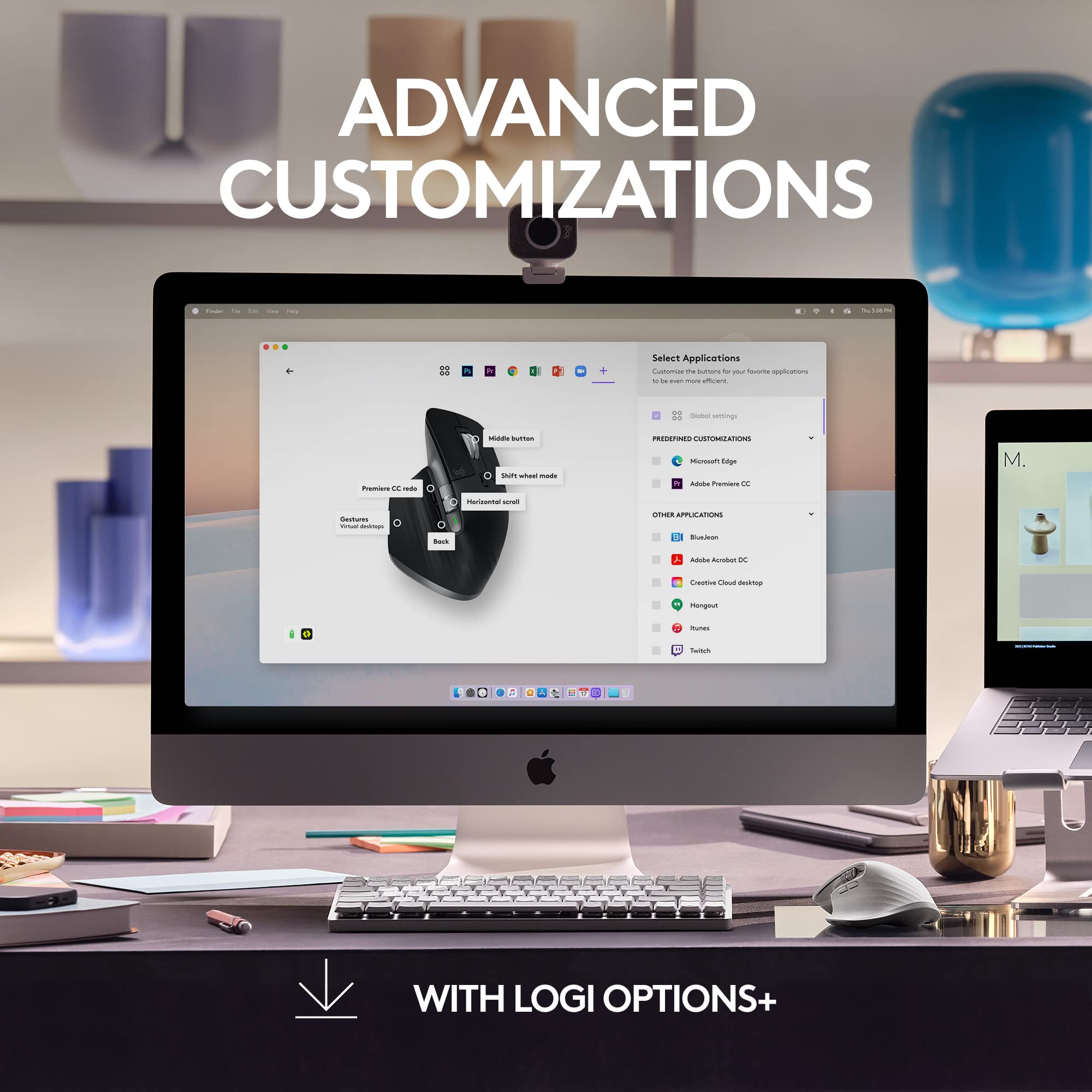 Logitech MX Master 3S Wireless Bluetooth Mouse for Mac - Ergonomic Design, Ultra-Fast Scrolling, 8000 DPI Precision, Silent Clicks, Glass Tracking - Compatible with MacBook, iPad (Space Gray) - Perfect for Office Work, Graphic Design & Video Editing