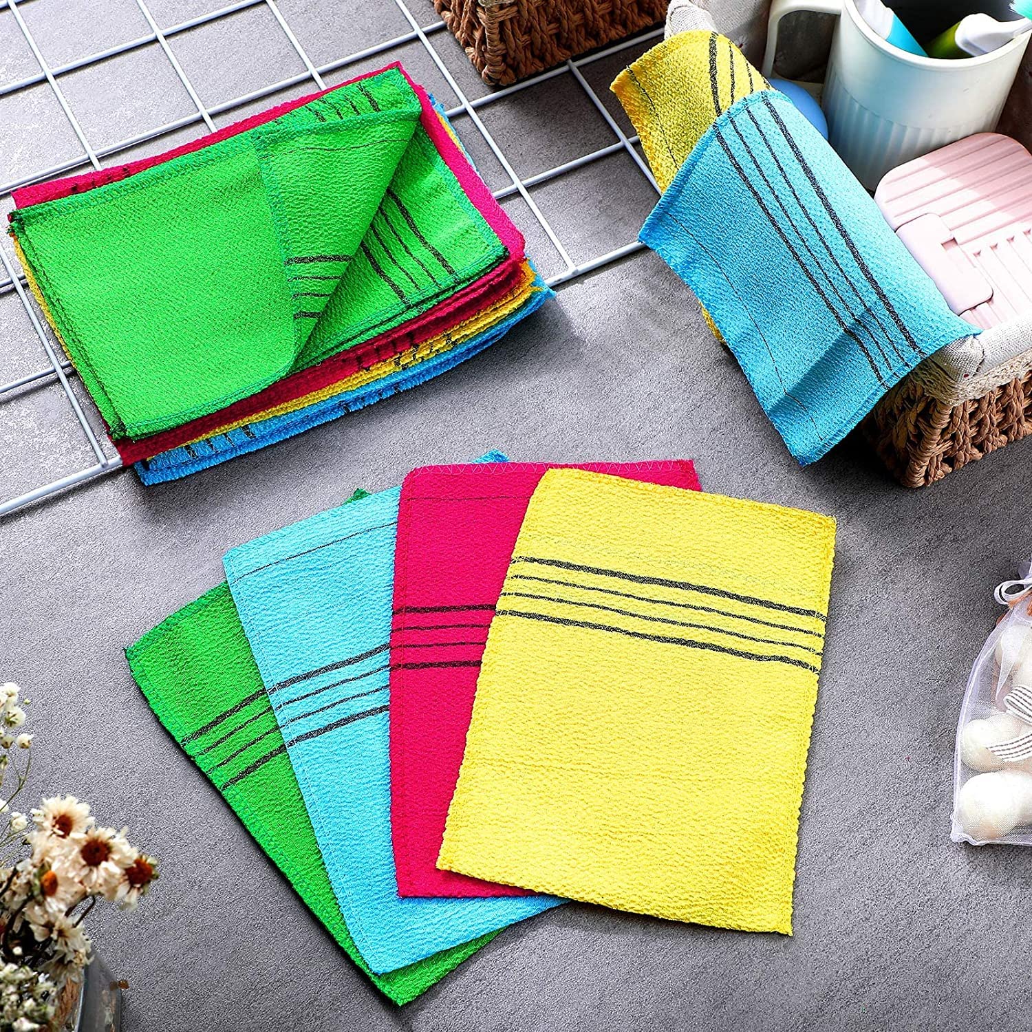 ENLIWISH Korean Exfoliating Bath Gloves 2Pcs - Soft Body Scrubber for Smooth Skin, Shower & Spa Exfoliation, Green - Perfect for Korean Skincare Routine & Dead Skin Removal