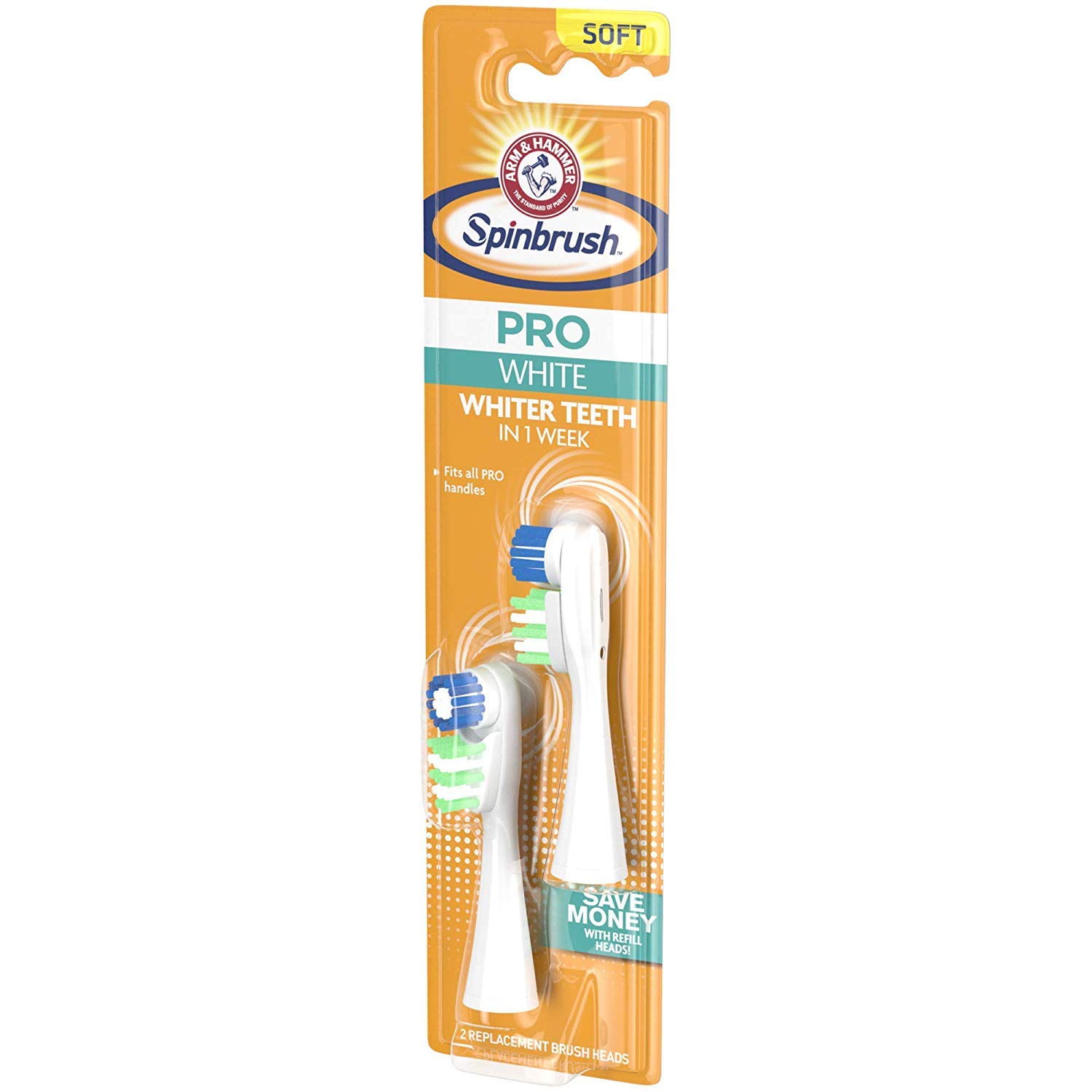 Arm & Hammer Spinbrush Pro Series Electric Toothbrush Replacement Heads - Soft Bristles, 20 Brush Heads (10 Packs of 2) for Gentle Cleaning & Whitening - Perfect for Travel, Home & Daily Oral Care