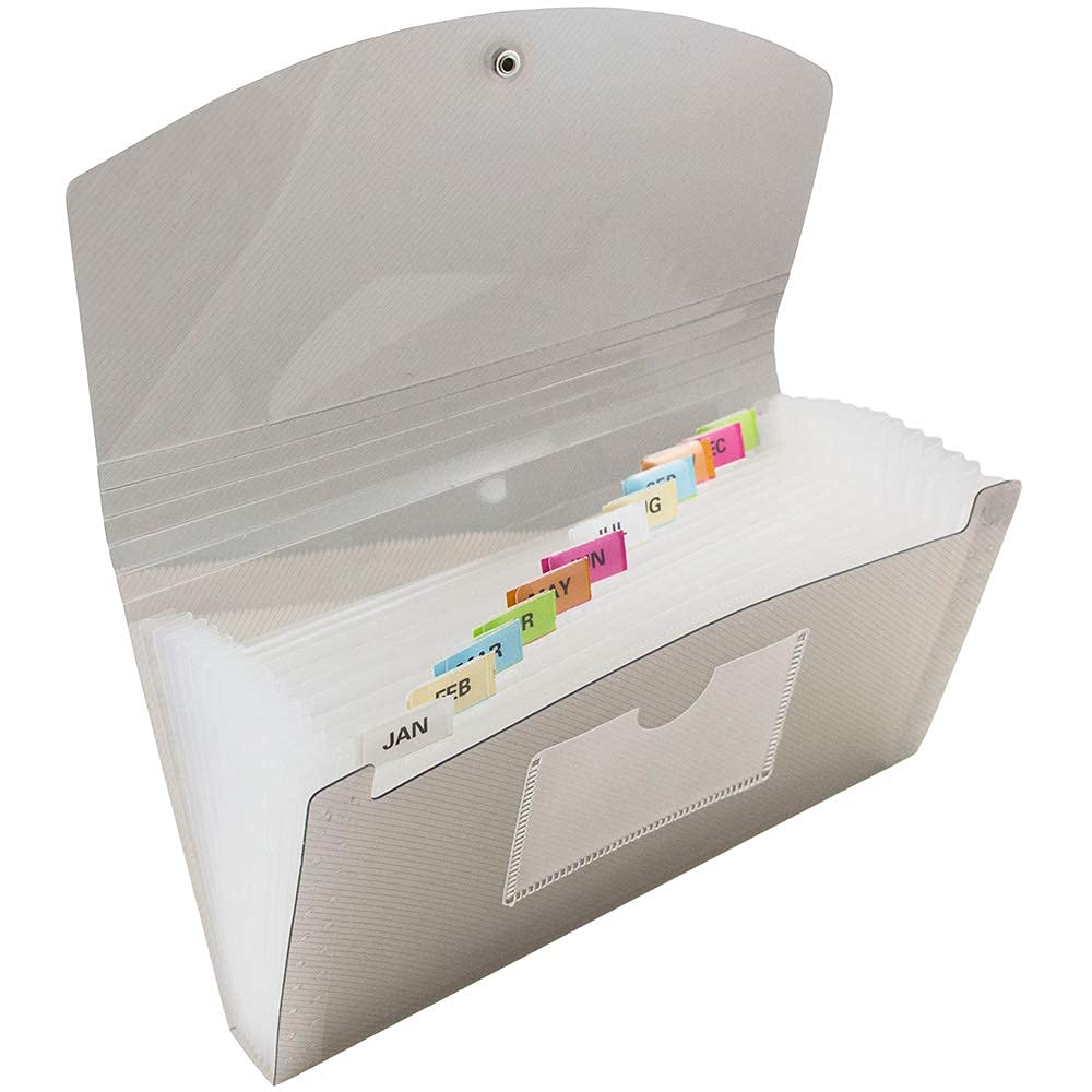 JAM PAPER 13-Pocket Accordion Folder - Smoke Grey for Office & School