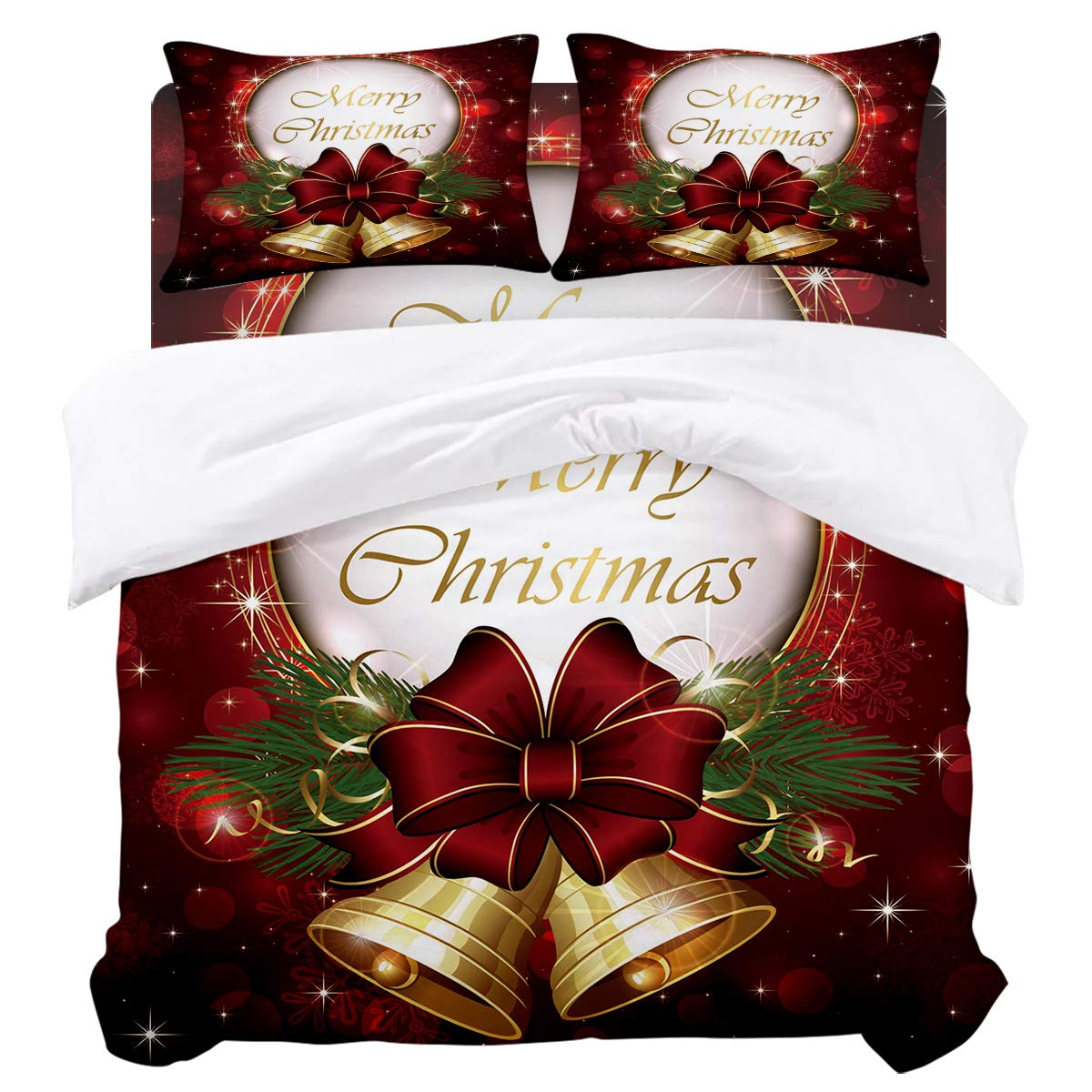 Red Christmas Duvet Cover 4-Piece Set - Merry Holiday Print Microfiber Comforter Cover with 2 Pillowcases for Twin Bed | All-Season Bedding for Adults & Kids | Perfect for Holiday Decorations & Cozy Winter Nights