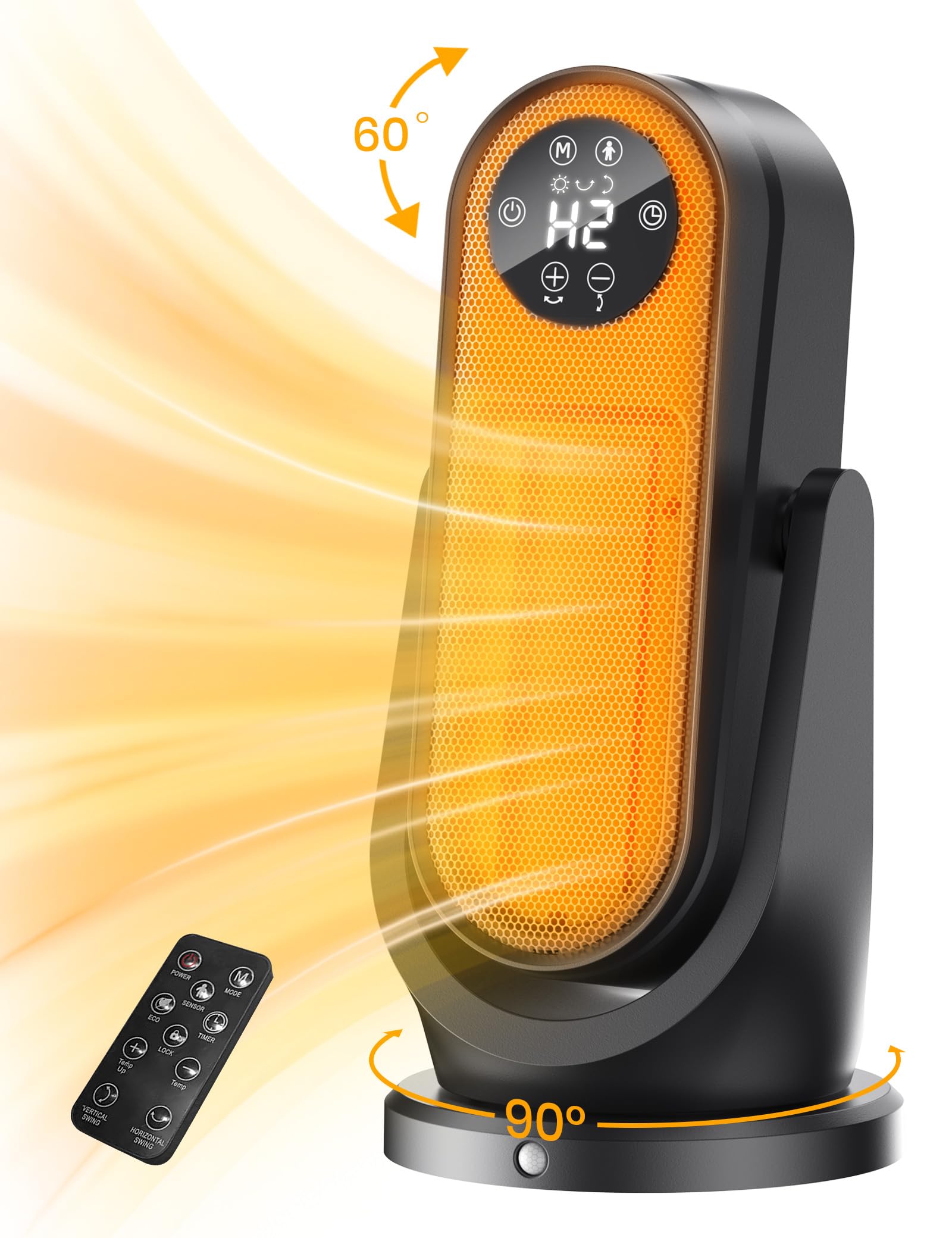 1200W PTC Ceramic Space Heater with 2-Way Oscillation & Human Body Sensor - 4 Modes, Overheat Protection, 12H Timer - Portable Electric Heater for Bedroom, Living Room, Office & Indoor Use - Perfect for Winter Warmth & Energy Efficient Home Heating