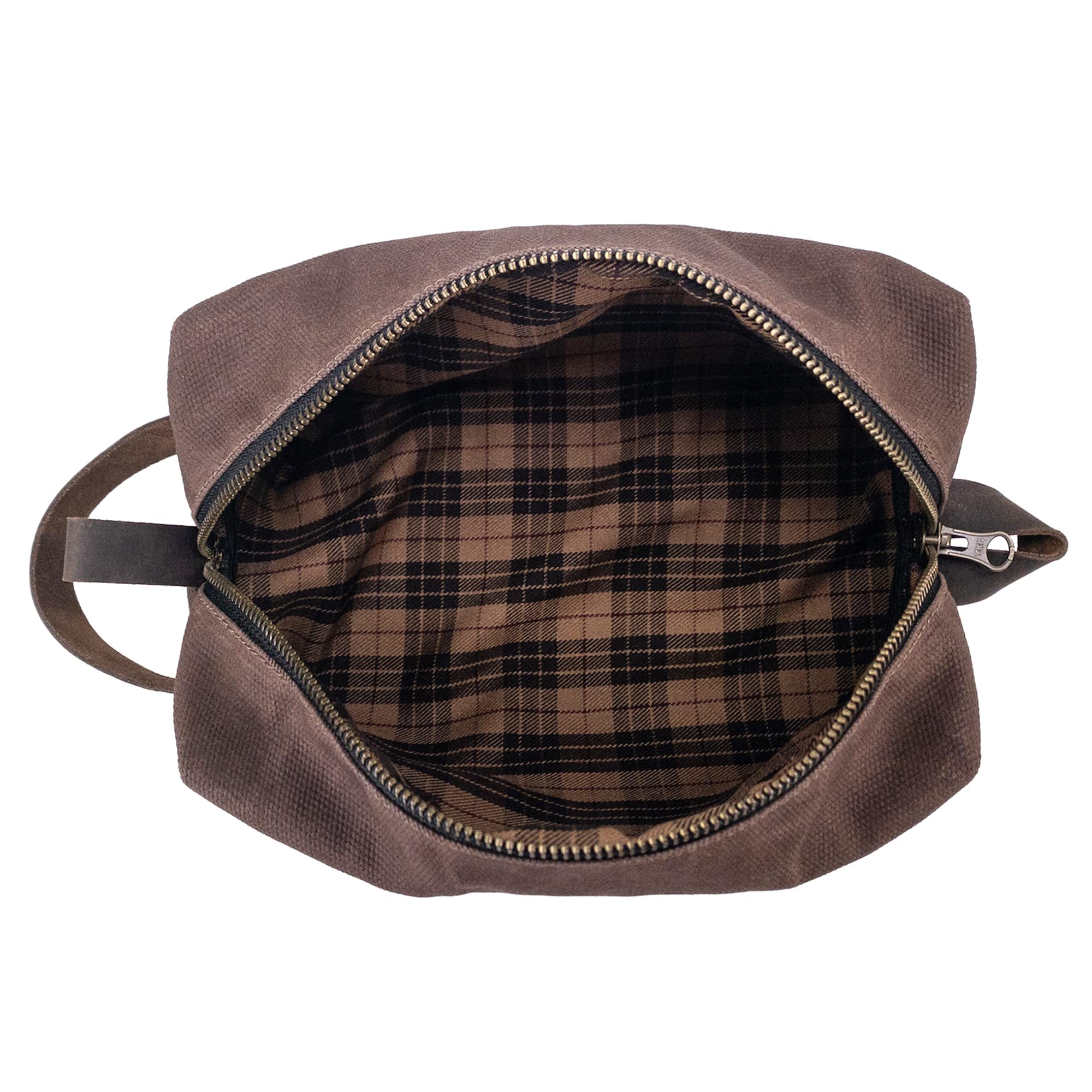 Hide & Drink Waxed Canvas Toiletry Bag - Handmade Rustic Travel Dopp Kit for Men & Women, Compact Toiletries Organizer for Gym, Camping & Business Trips - Honey Bourbon Color