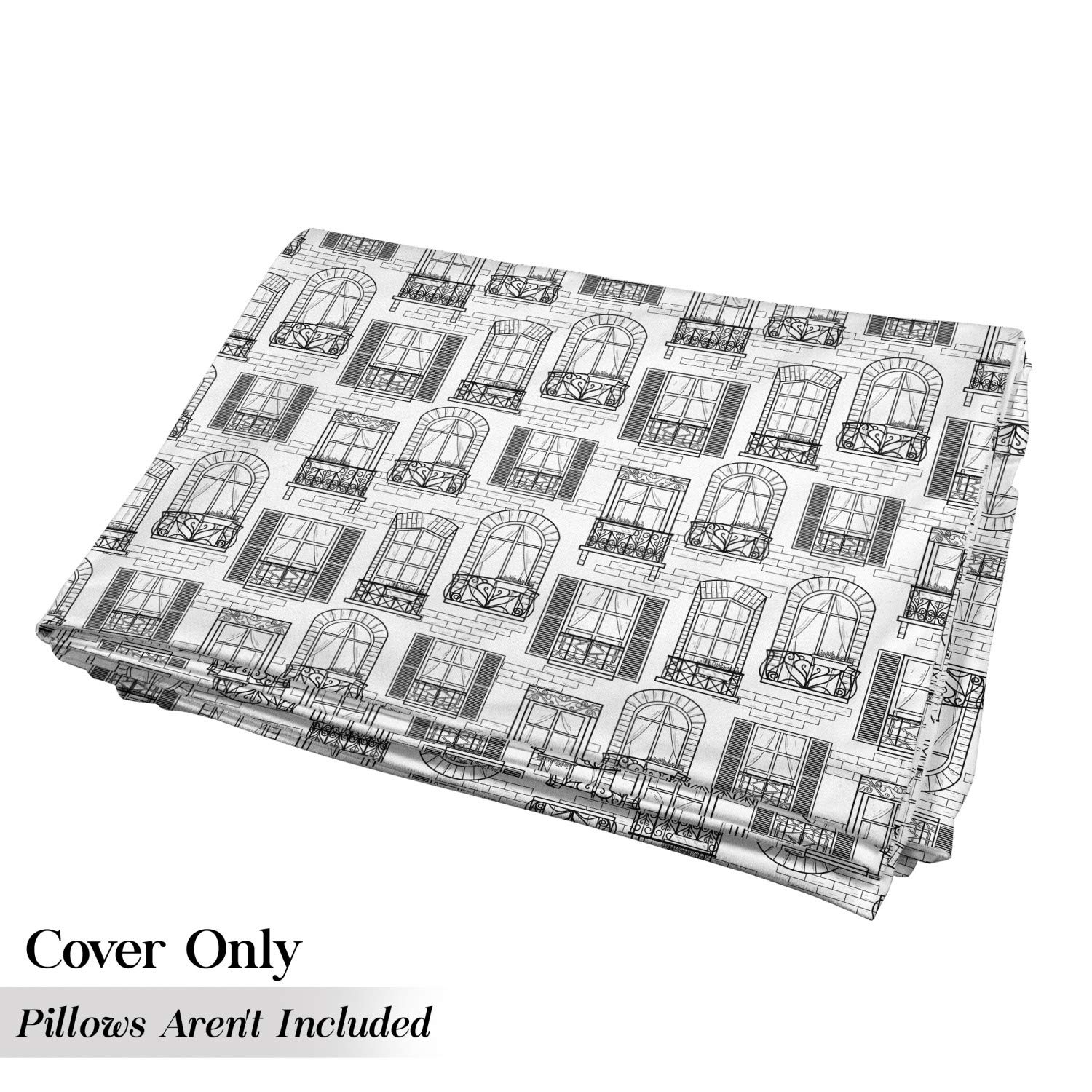 Ambesonne Geometric Floor Pillow Cover - Modern Urban Architecture Design with European Windows Print, Grey & White Fabric Case for 5 Pillows (88