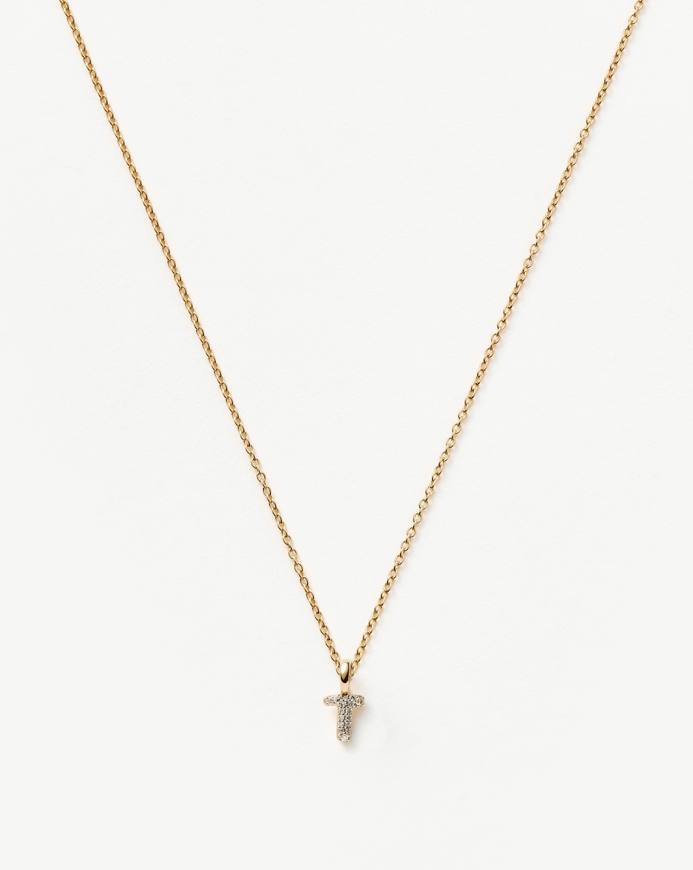 14K Solid Gold Plated Diamond Initial Mini Pendant Necklace - Personalized Letter T Jewelry for Women, Perfect Gift for Birthday, Anniversary & Valentine's Day