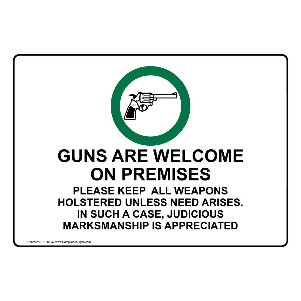 Guns Welcome Sign 5x3.5in Vinyl Decal 4-Pack for Bars & Shops