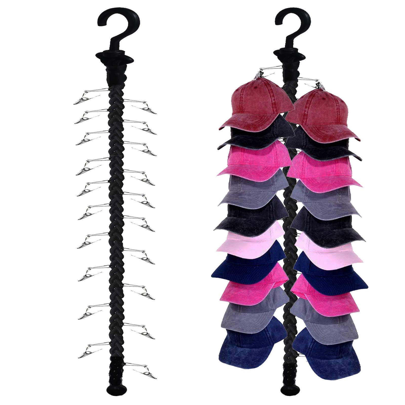 Pmsanzay Closet Hanging Cap Keeper - Space Saving Hat Rack Organizer for Closet - Holds Up to 20 Hats of Any Size - Durable Closet Hook Storage for Baseball Caps, Beanies & Accessories - Perfect for Bedroom, Dorm, Office & Entryway Organization