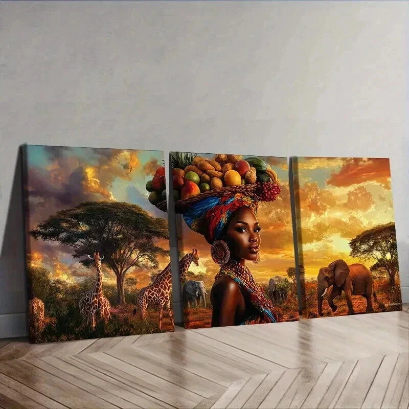 3-Piece African Beauty Canvas Wall Art Set - Framed 50x70cm High Quality Print | 100% Australian Made | Ready to Hang | Perfect for Living Room, Bedroom & Office Decor