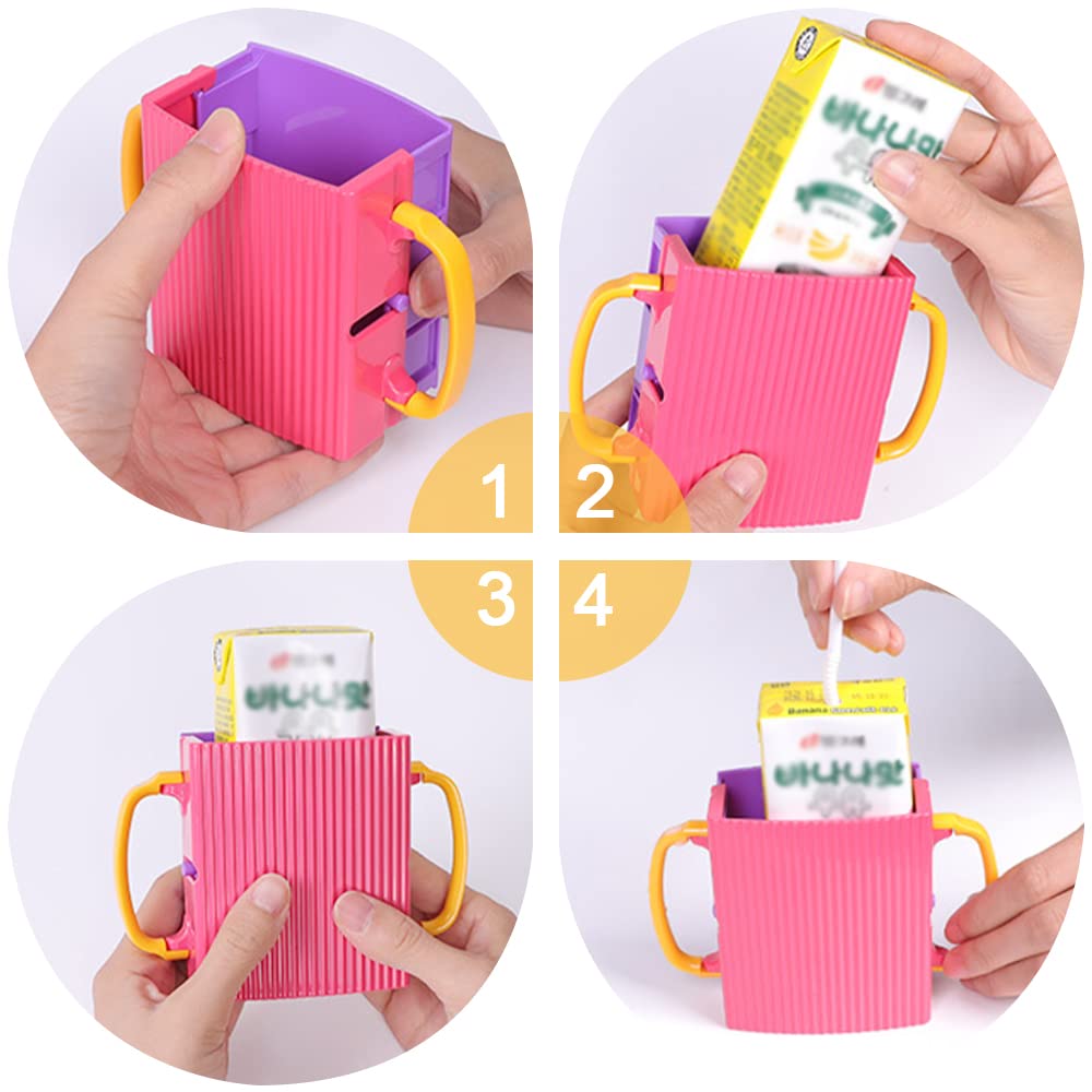 **No Squeeze Adjustable Juice Box Holder - LIUHUIZEYU Folding Milk Bag & Telescopic Cup Holder for Kids, No Spill (Blue) - Perfect for School Lunches, Picnics & Travel**