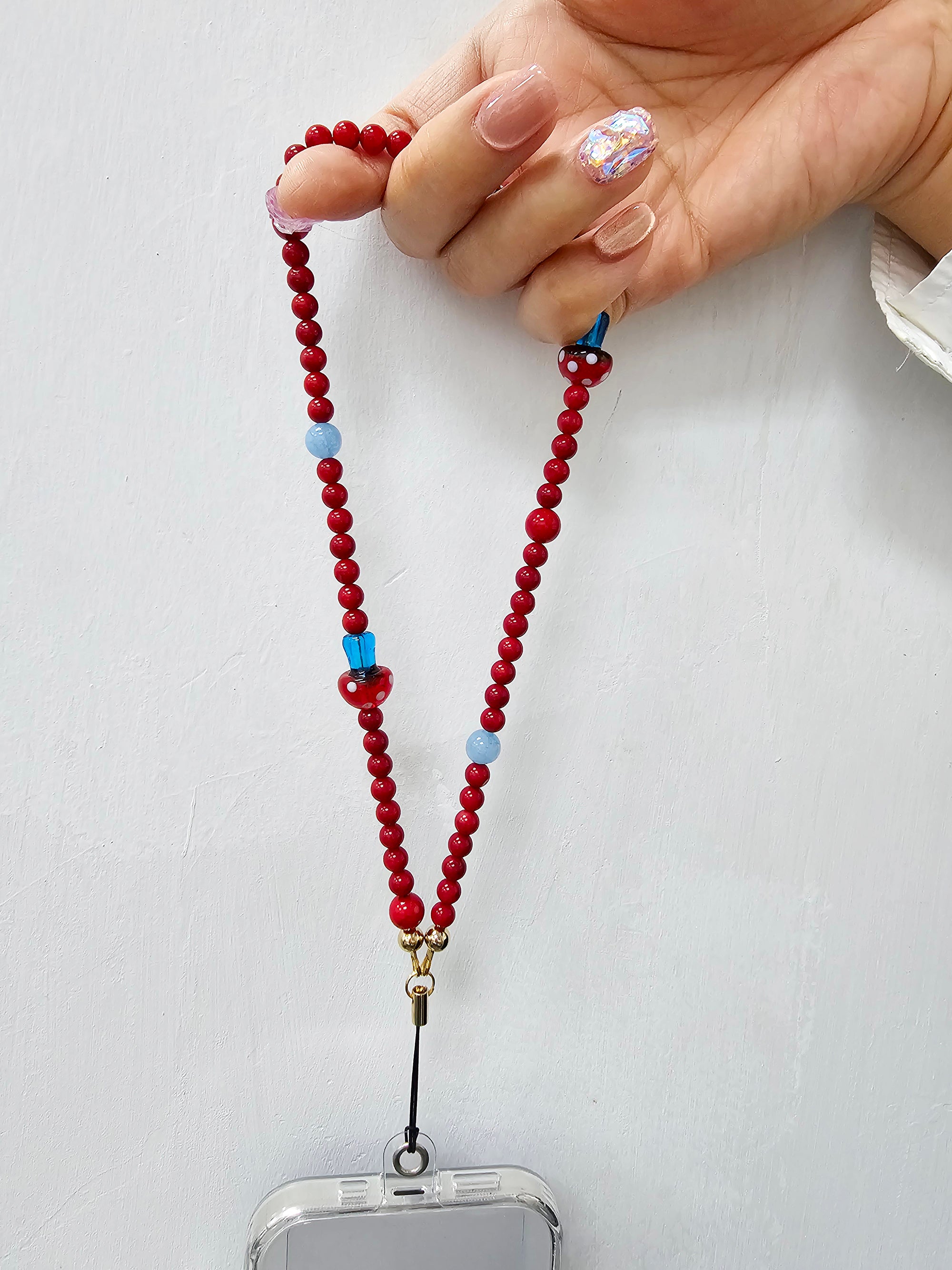 Red Bamboo Coral & Mushroom Phone Strap PC010 - Stylish Accessory for Smartphones, Keys & Bags | Perfect Gift for Travel & Daily Use