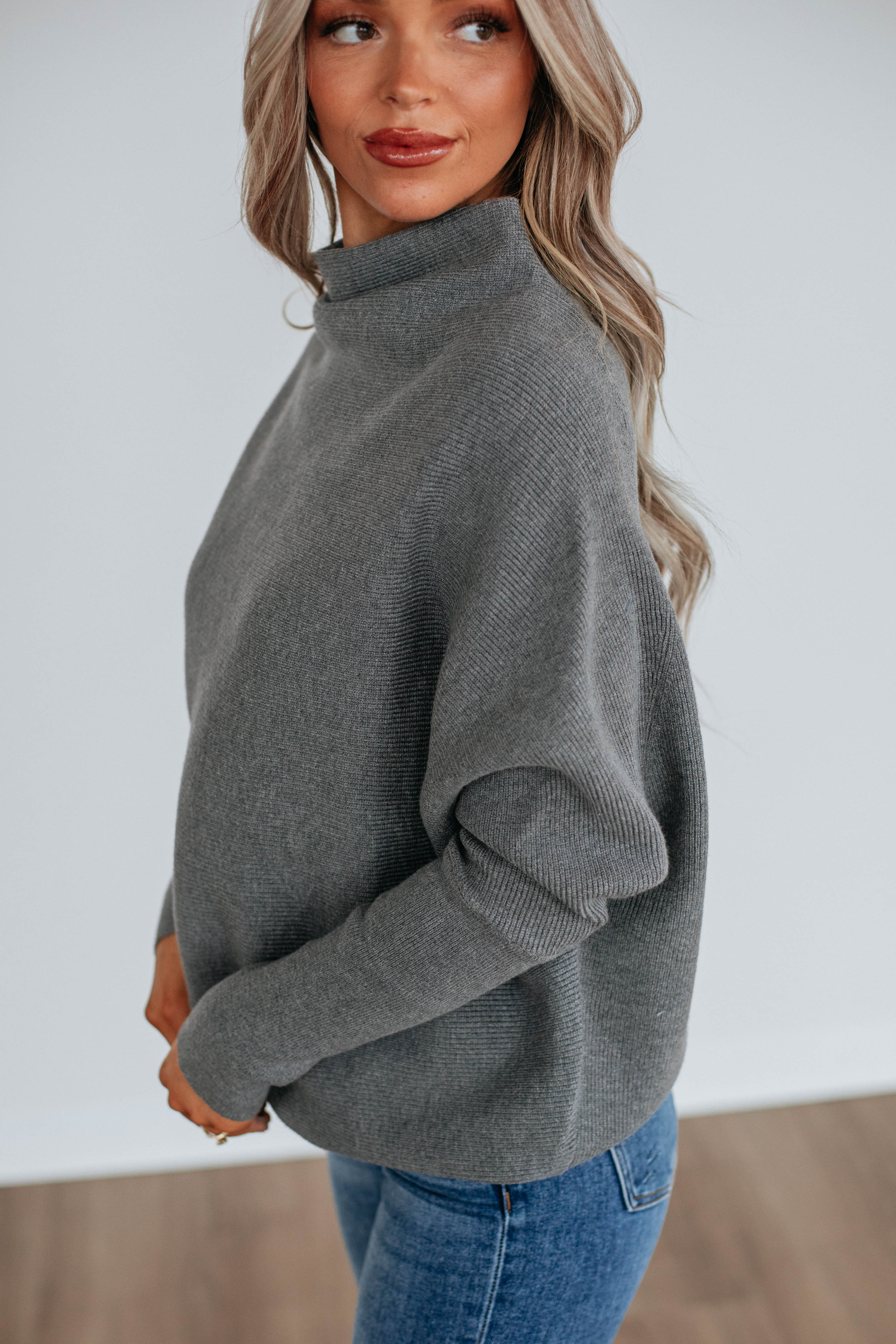 Gretchen Dolman Women's Grey Sweater - Soft Knit Pullover for Casual Wear & Fall Outfits