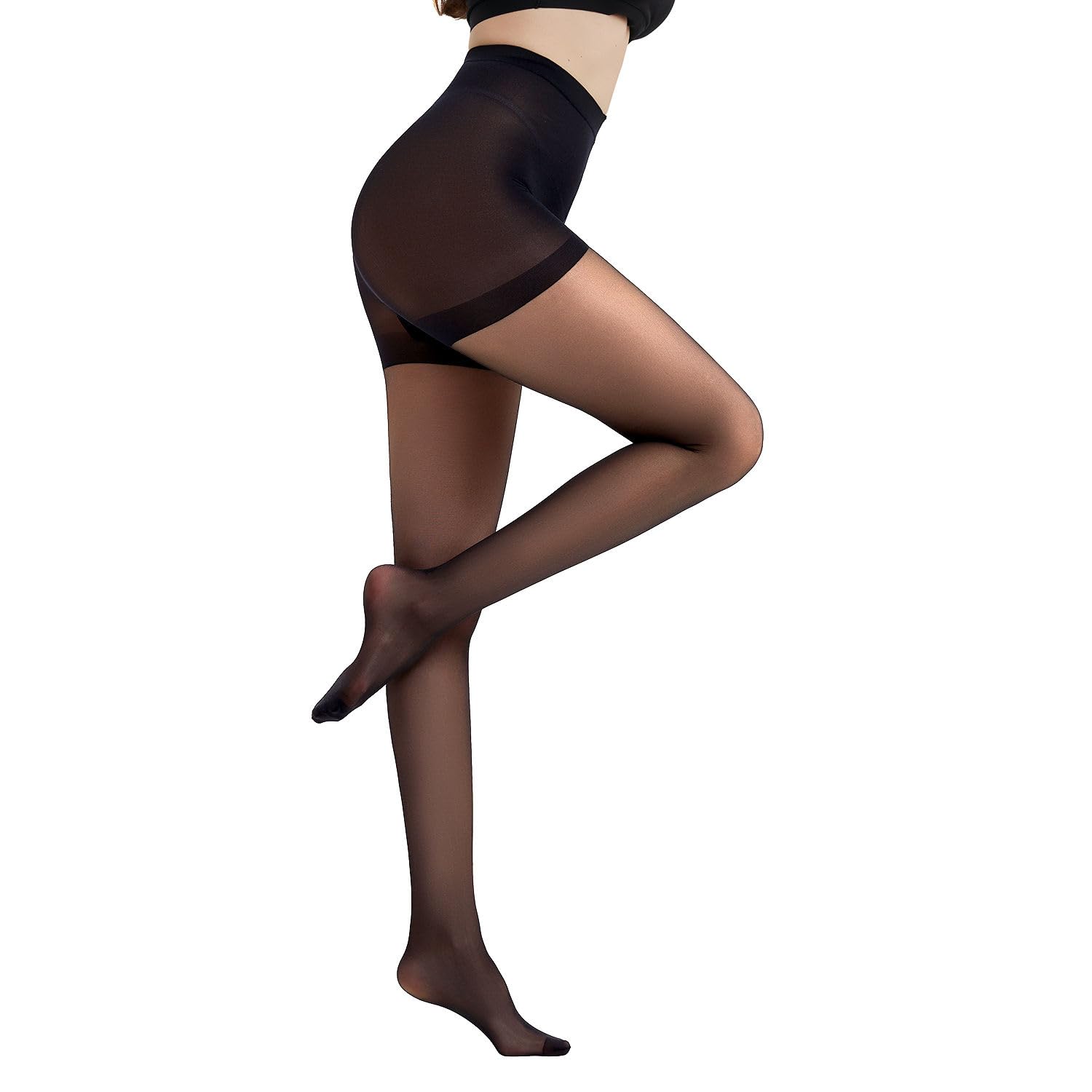 2 Pairs Women's Black 20D Tights - Silky Control Top Pantyhose for Work & Daily Wear