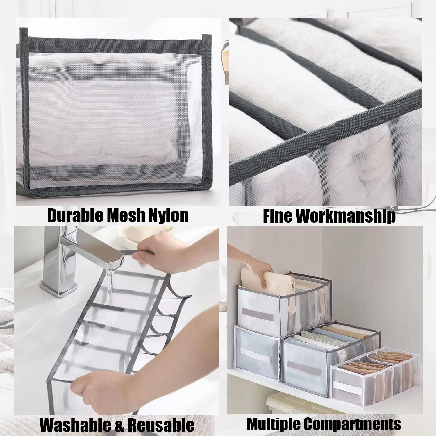 9 Grid Washable Foldable Drawer Organizer for T-Shirts & Clothes - Set of 2 Black Storage Boxes | Perfect for Closet, Dresser & Wardrobe Organization | Space-Saving Clothing Compartment Solution for Home & Travel