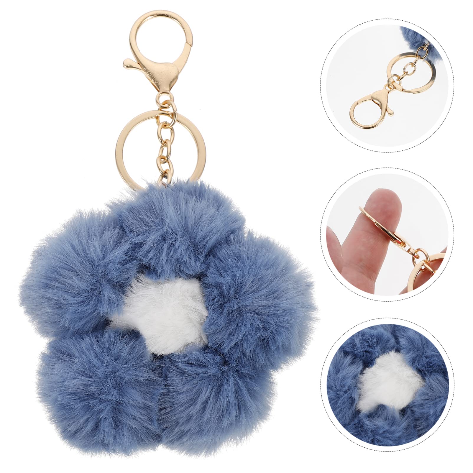 GALPADA Plush Keychain - Faux Fur Pompom Flower Key Ring for Backpacks & Bags (Haze Blue)