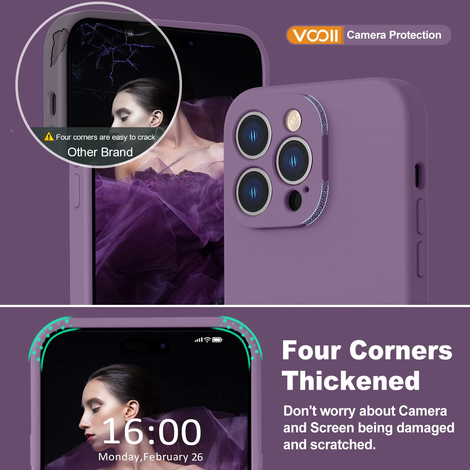 Magnetic Silicone Case for iPhone 14 Pro - Shockproof Liquid Silicone Cover with 9H Tempered Glass Screen Protector & Soft Microfiber Lining | Full Camera Protection | MagSafe Compatible | Grape Purple | Perfect for Daily Use, Travel & Outdoor Activities