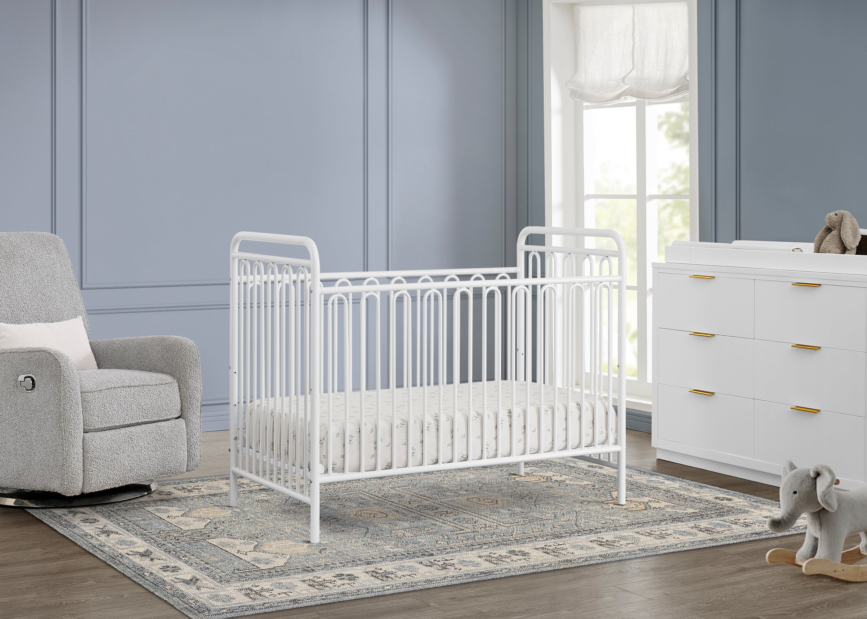 Darcy 4-in-1 Convertible Metal Baby Crib - Toddler Bed, Daybed & Full-Size Bed Conversion - Modern Nursery Furniture for Newborns to Teens (White) | Perfect for Small Spaces & Growing Families