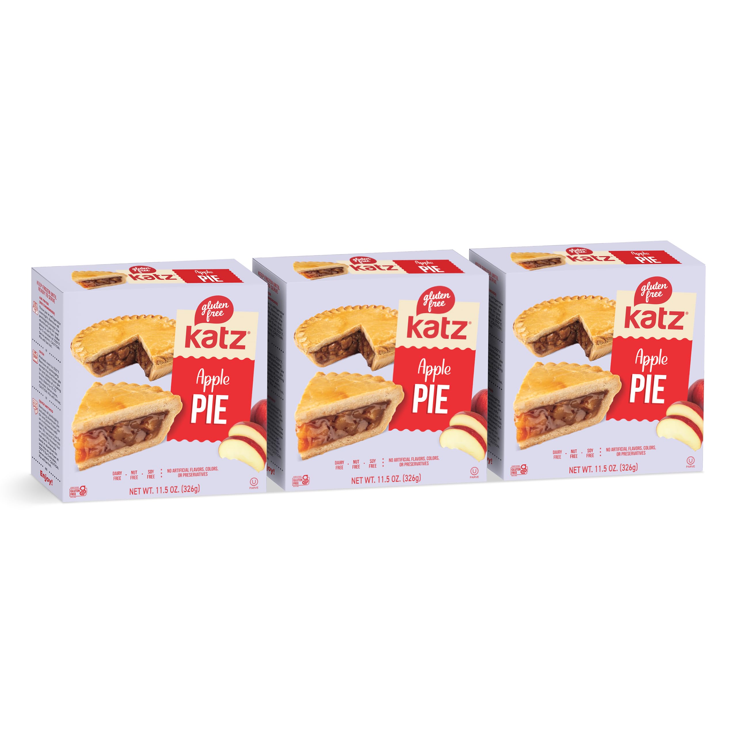 Katz Gluten Free Personal Size Apple Pie - Dairy Free, Nut Free, Soy Free, Kosher Certified (3 Pack, 11.5 oz Each) | Perfect for School Lunches, Travel Snacks & Celiac-Friendly Desserts