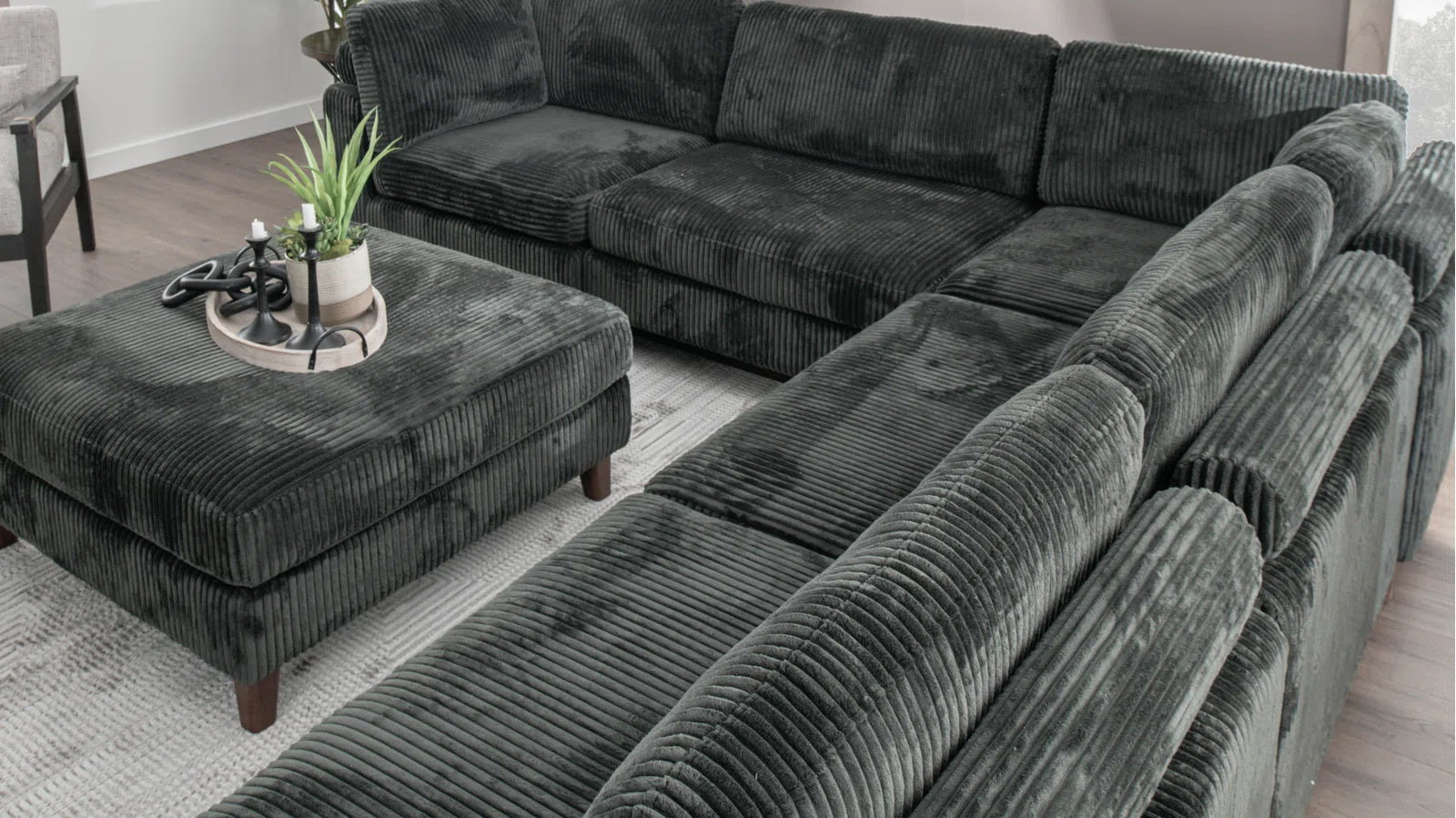 10ft Wide Modular Corduroy Sofa - Modern Plush Textured Sectional Couch for Living Room, Lounge & Family Room Comfort