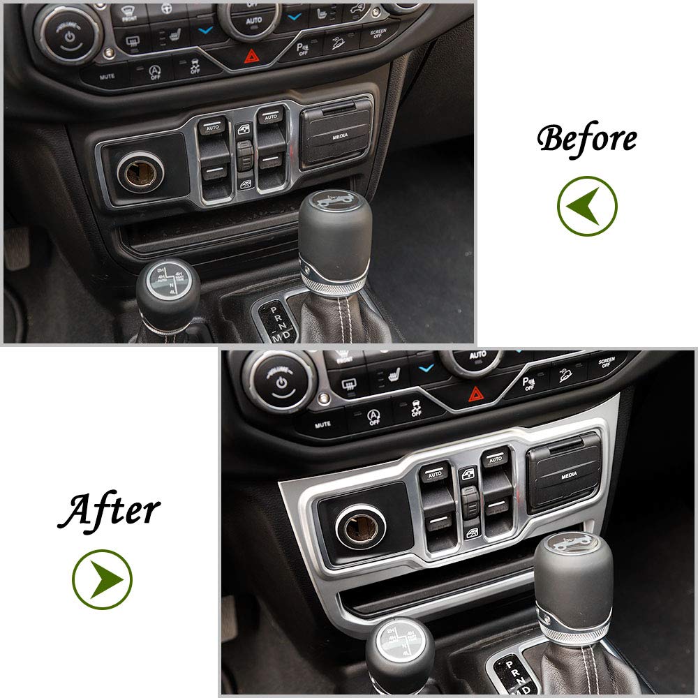 JeCar Silver Center Console Window Control Panel Trim Cover for 2018-2024 Jeep Wrangler JL JLU & Gladiator JT - Interior Accessories Upgrade for Enhanced Style & Protection - Perfect for Off-Road Adventures & Daily Driving