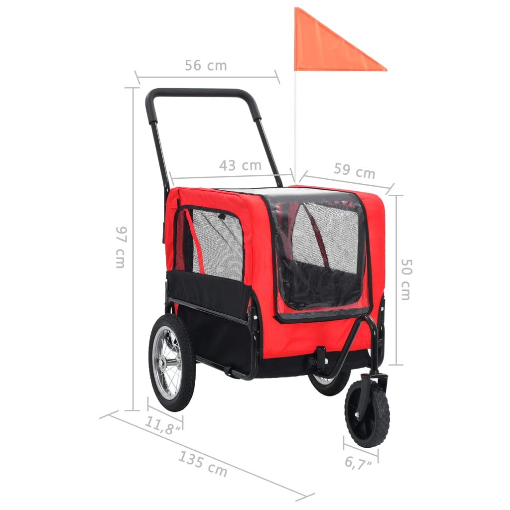 Tidyard 2-in-1 Pet Bike Trailer & Jogging Stroller - Convertible Dog Stroller with Storage Bag, Red & Black - Perfect for Cycling, Running & Outdoor Adventures with Your Pet