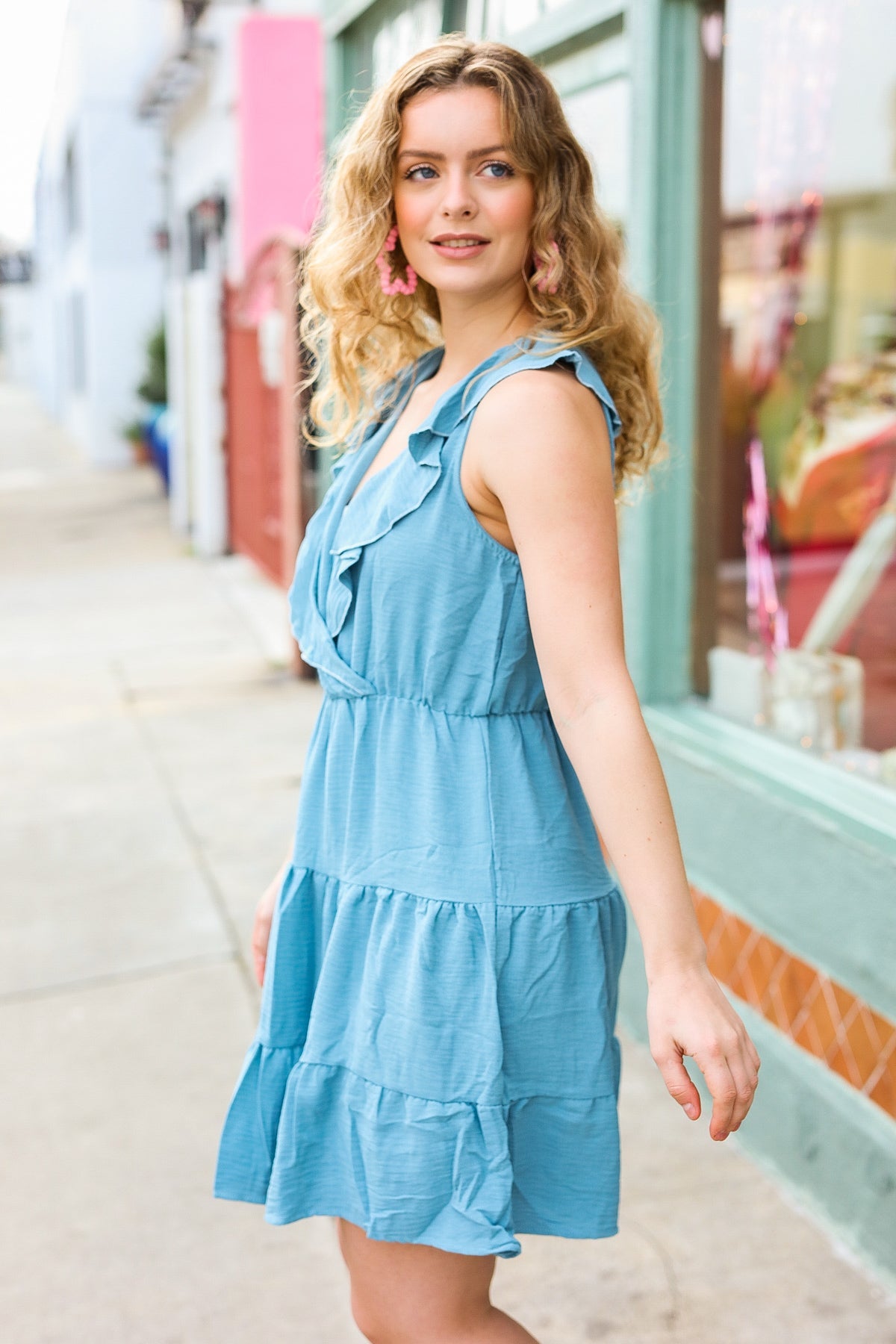 Romantic Aquamarine Surplice Ruffle Tiered Maxi Dress for Women | Elegant Beach Wedding Guest Dress | Perfect for Summer Parties & Date Nights