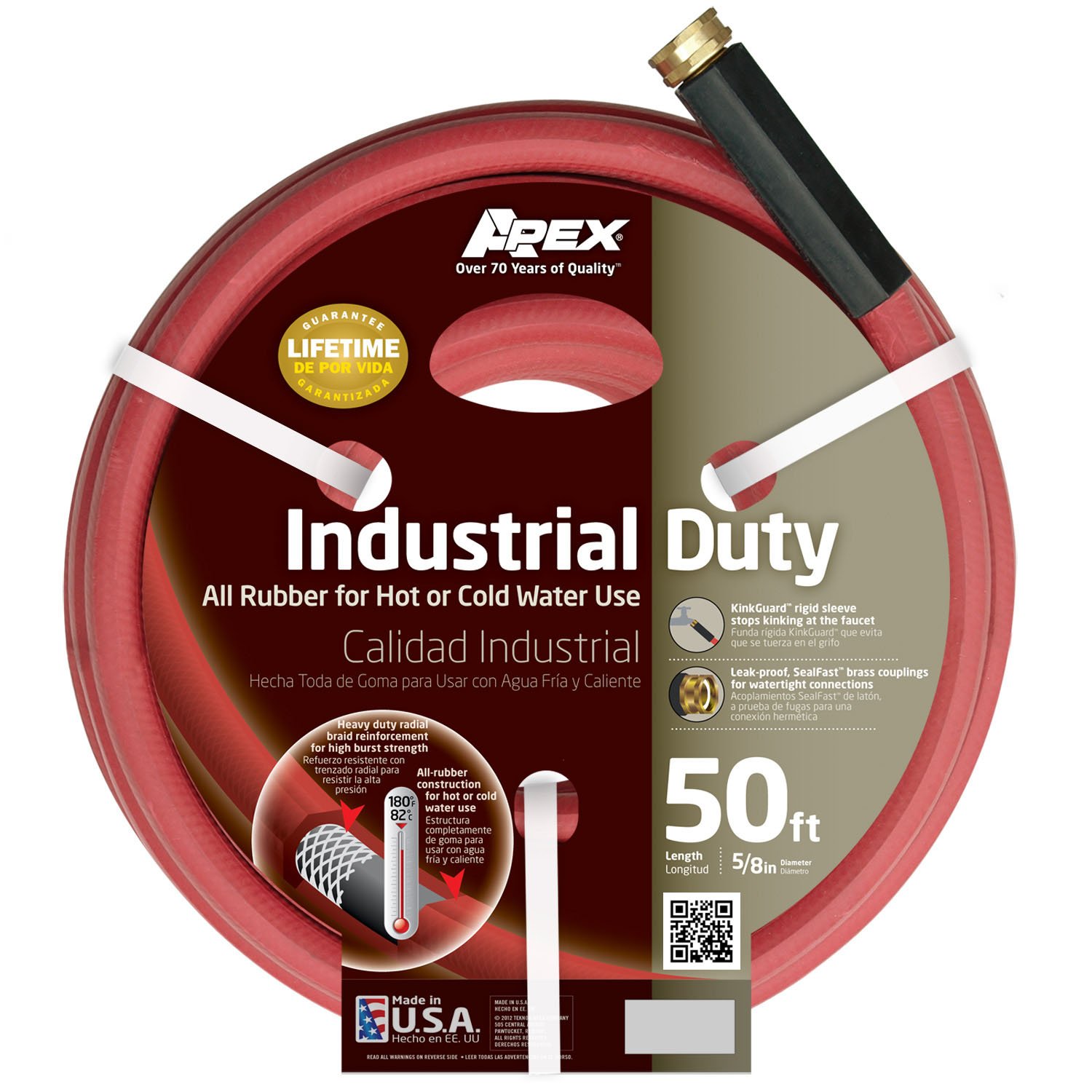 Apex 8695-50 Commercial All Rubber Hot and Cold Water Hose, 5/8-Inch x 50-Feet - Heavy Duty for Industrial, RV & Outdoor Use